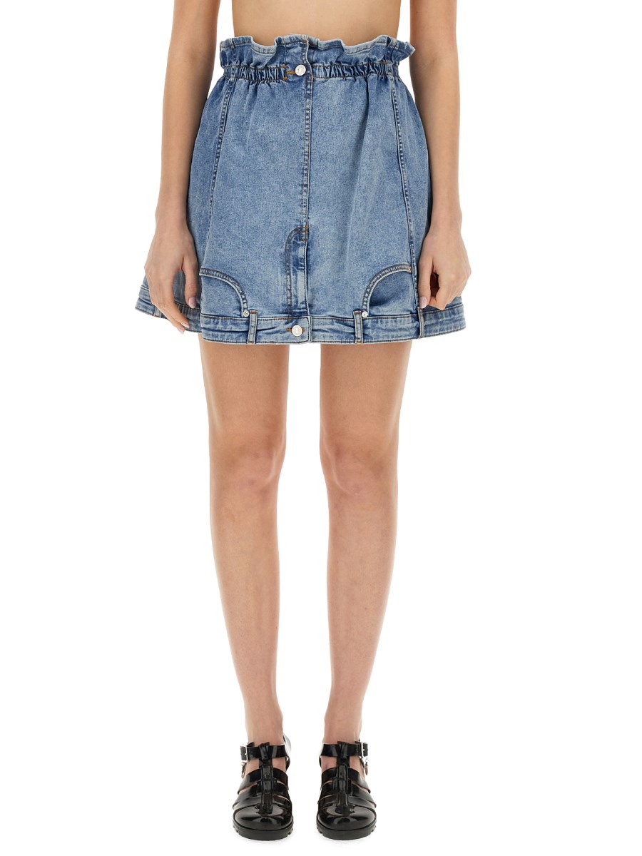 MOSCHINO JEANS GONNA MINI A RUOTA IN DENIM STRETCH