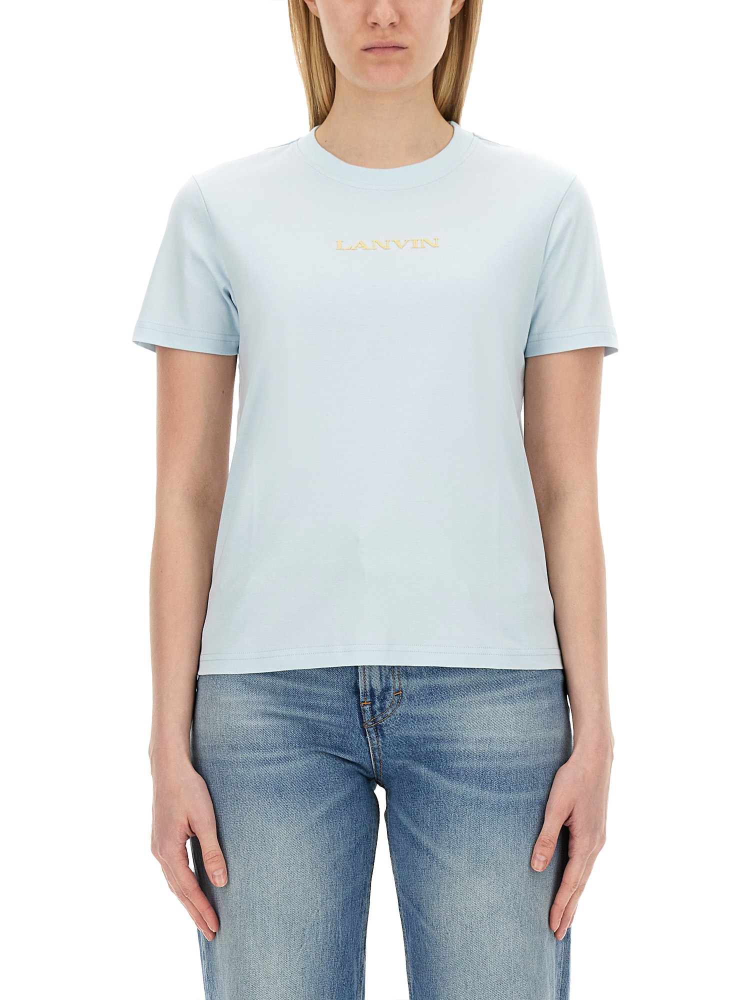 Shop Lanvin T-shirt With Logo In Azure