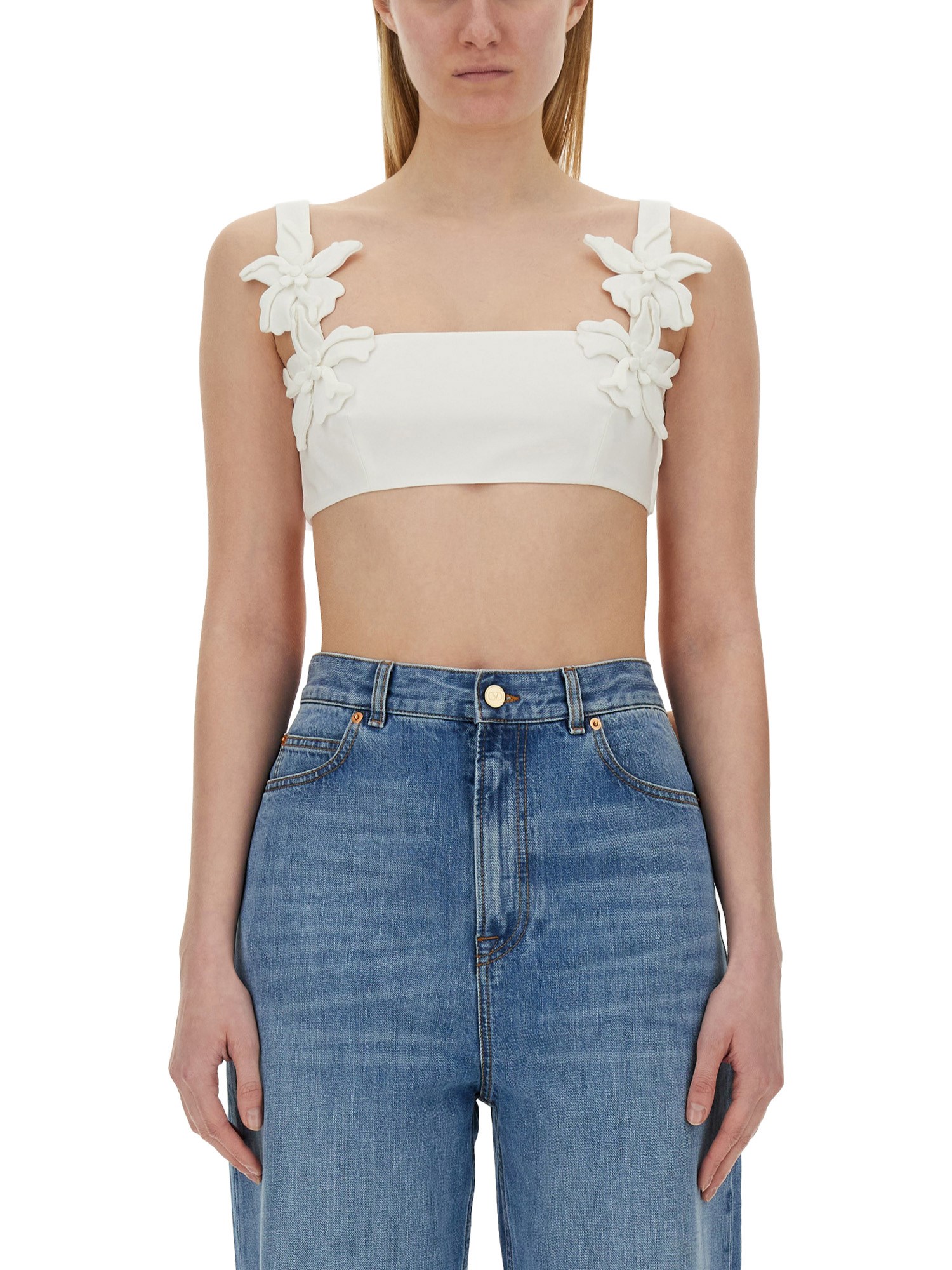 Shop Valentino Embroidered Top In White