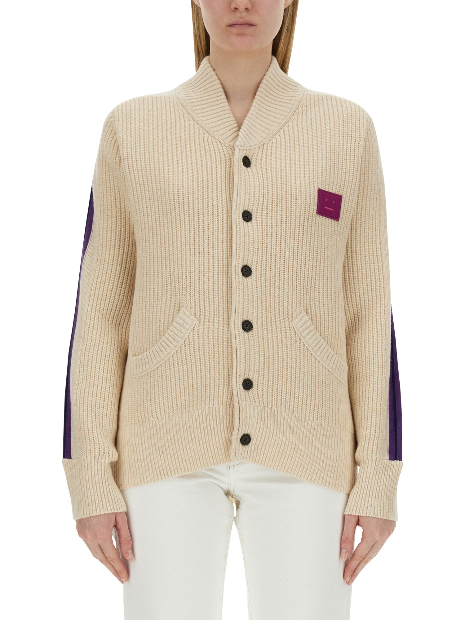 Shop Acne Studios Knitted Cardigan In Beige