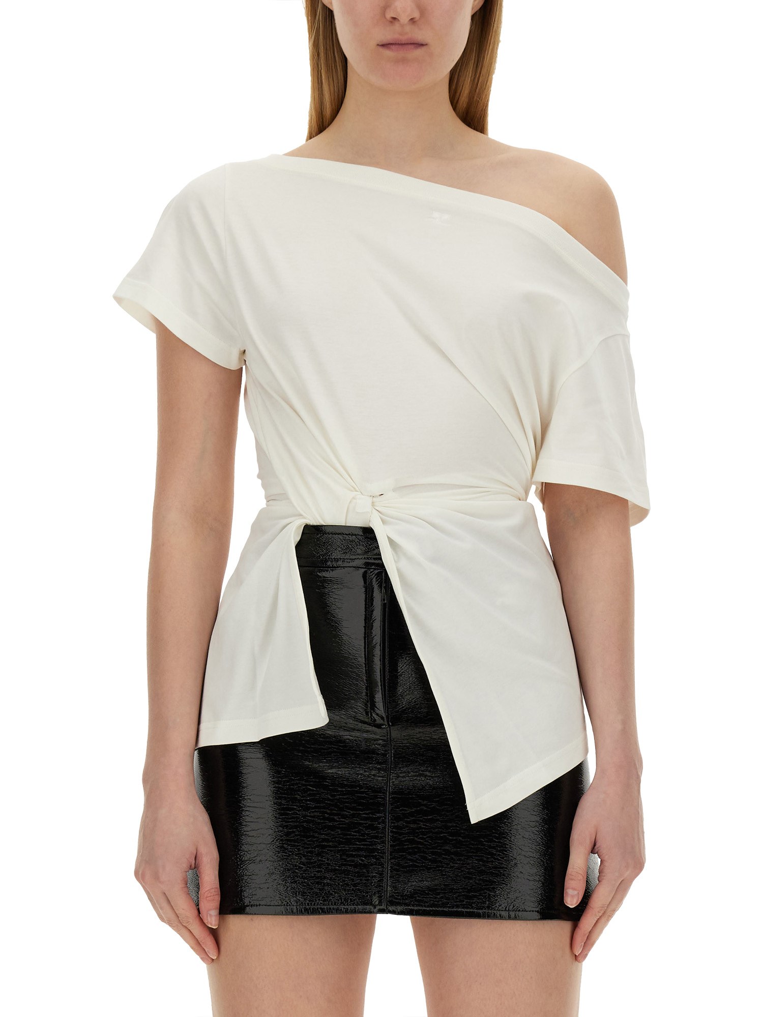 Courrèges Boat Neck T-shirt In Neutral