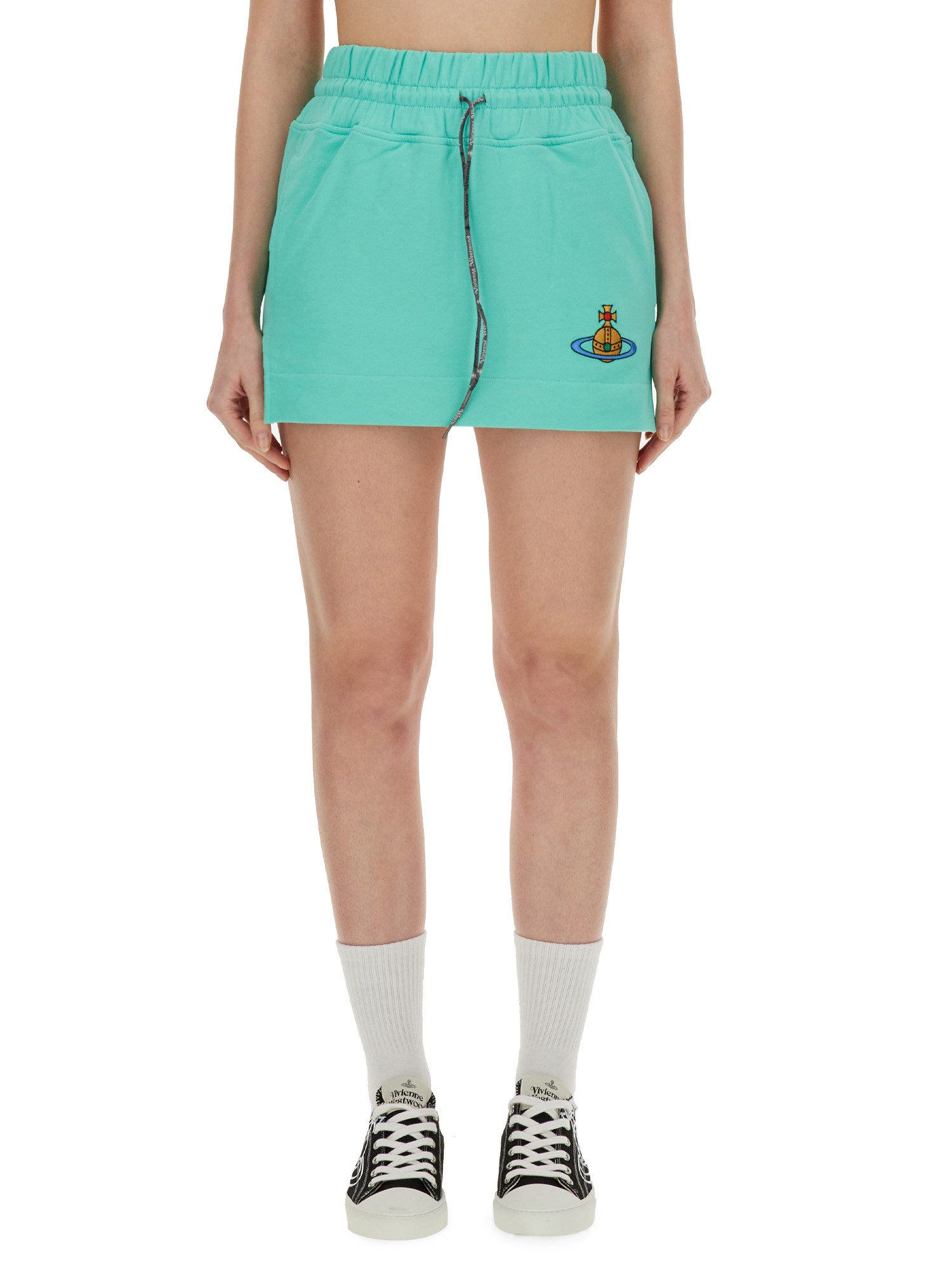 Vivienne Westwood Orb-embroidered Cotton Miniskirt In Azure