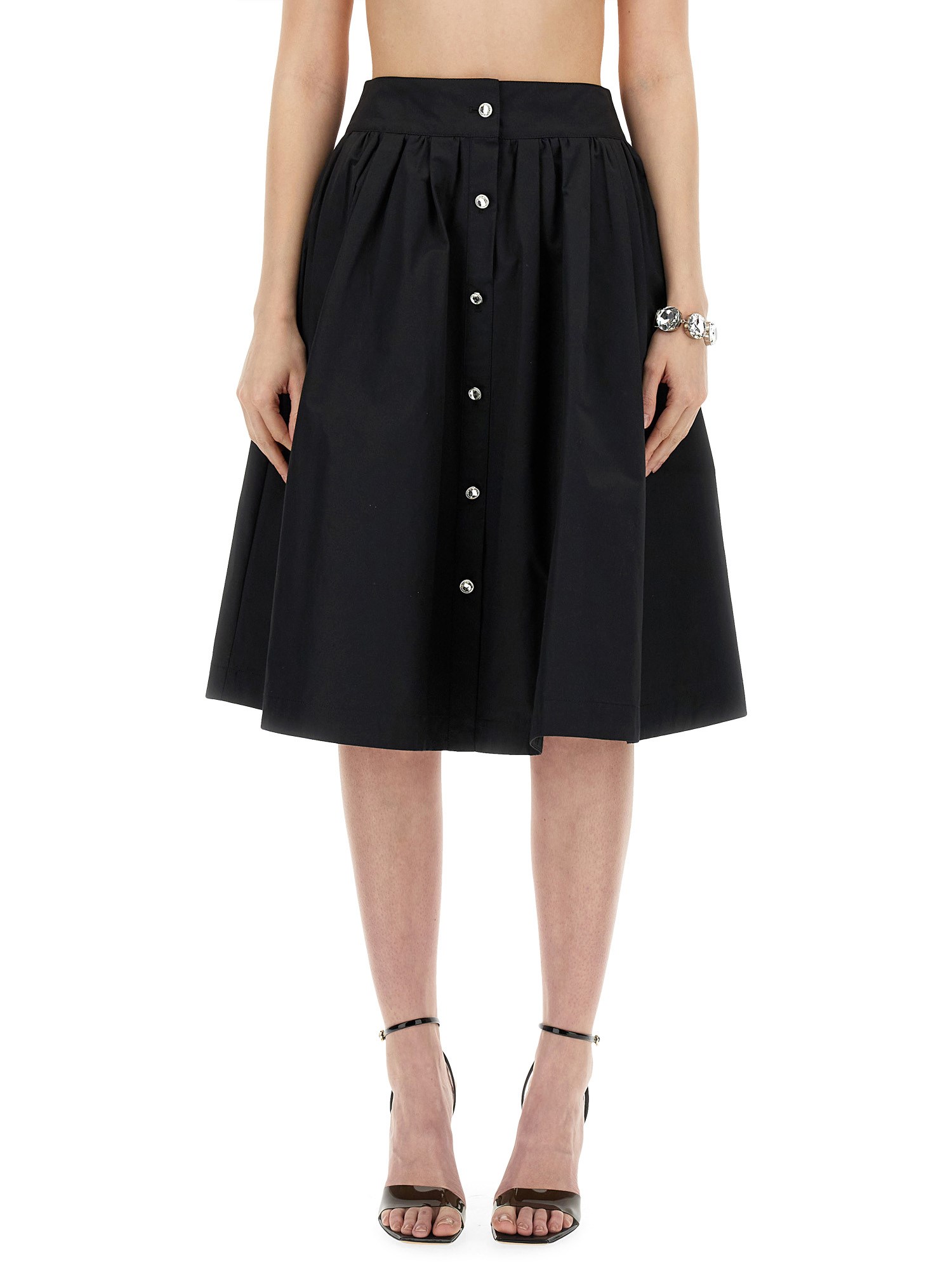 Moschino Black Jewel Button Nylon Blend Skirt In Black