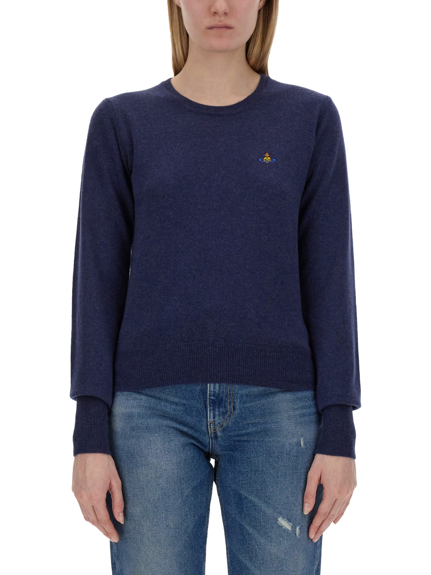 Vivienne Westwood Bea Cardigan With Logo Embroidery In Denim
