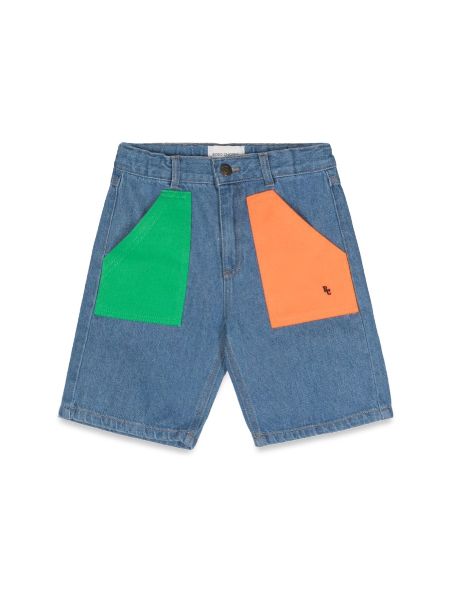 color block denim bermuda shorts