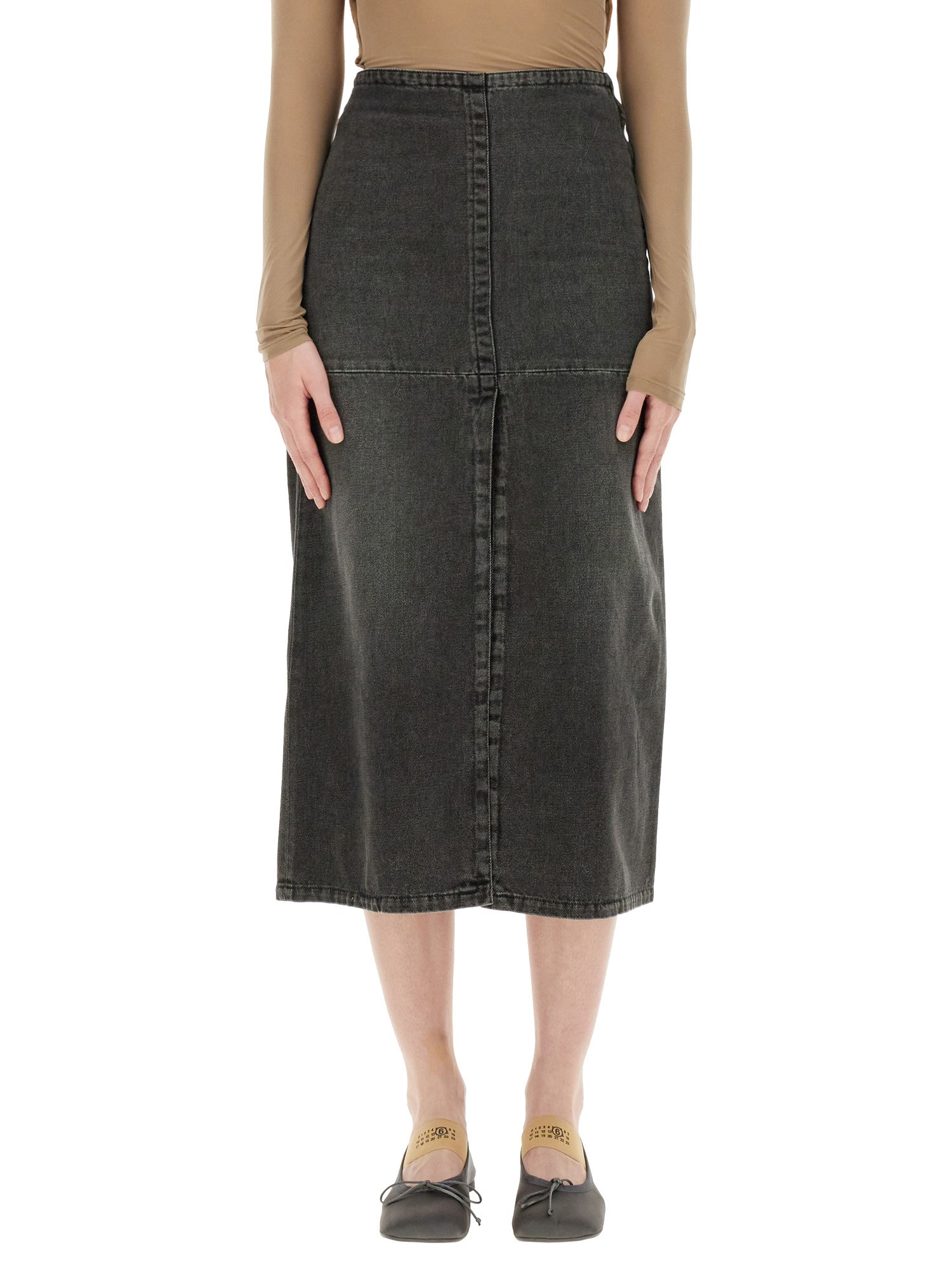 Mm6 Maison Margiela Long Denim Skirt In Grey