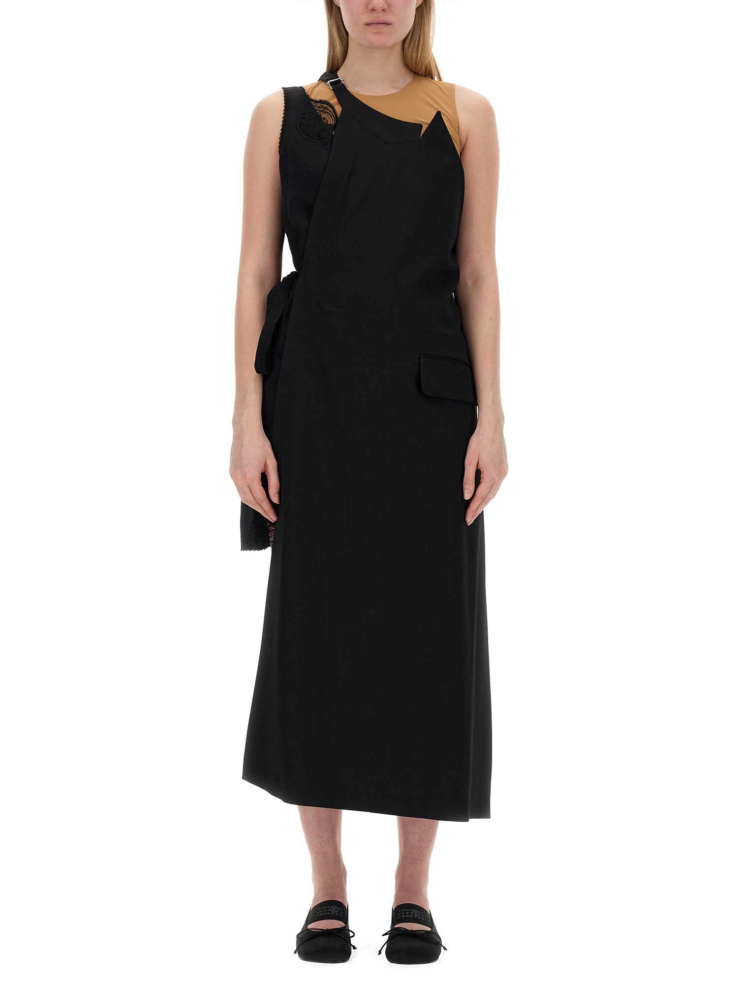 Mm6 Maison Margiela Asymmetrical Top With Fitted Bodice And Flowing Skirt In Black