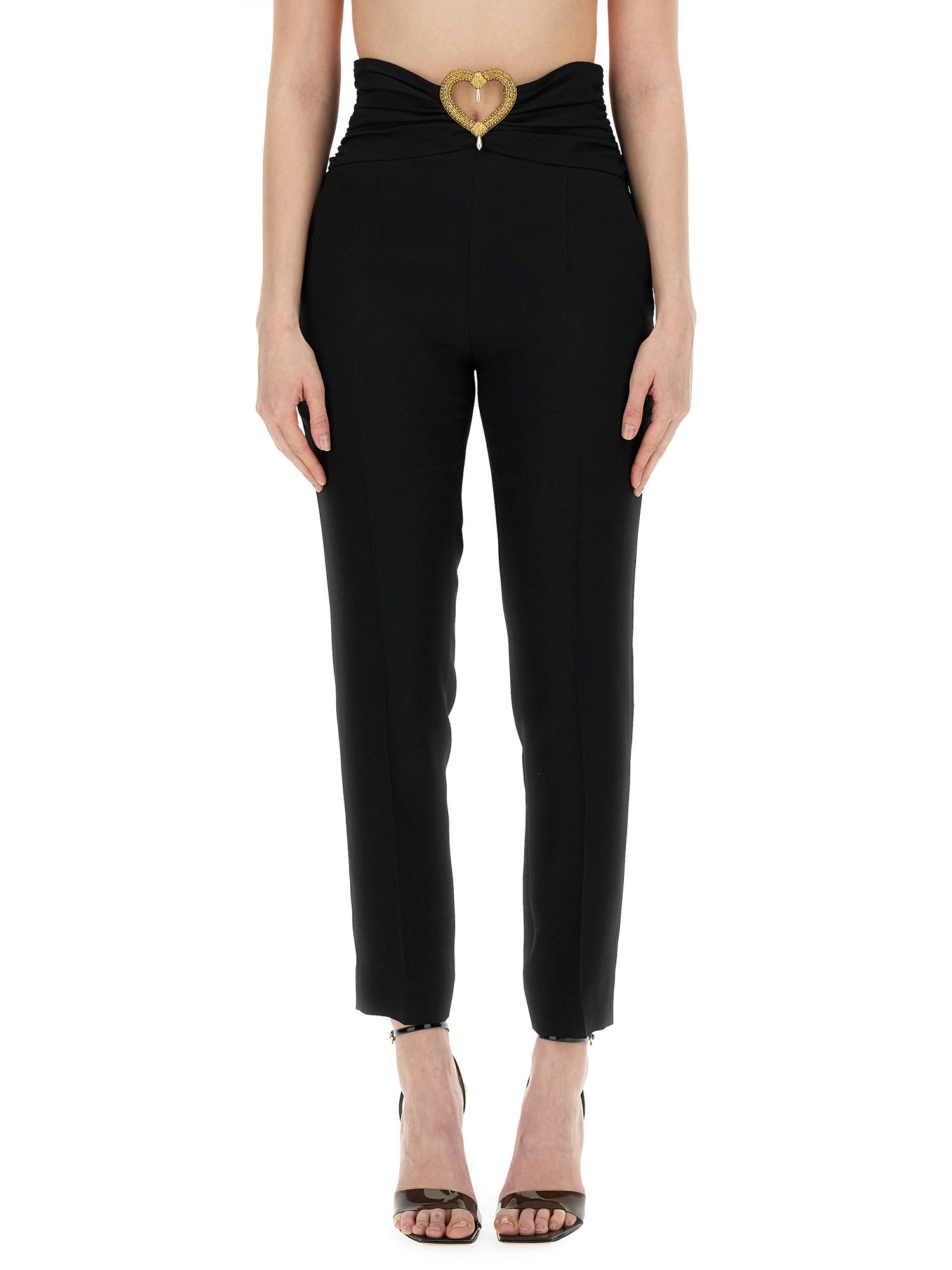 Shop Moschino Pants With Heart Application In Black