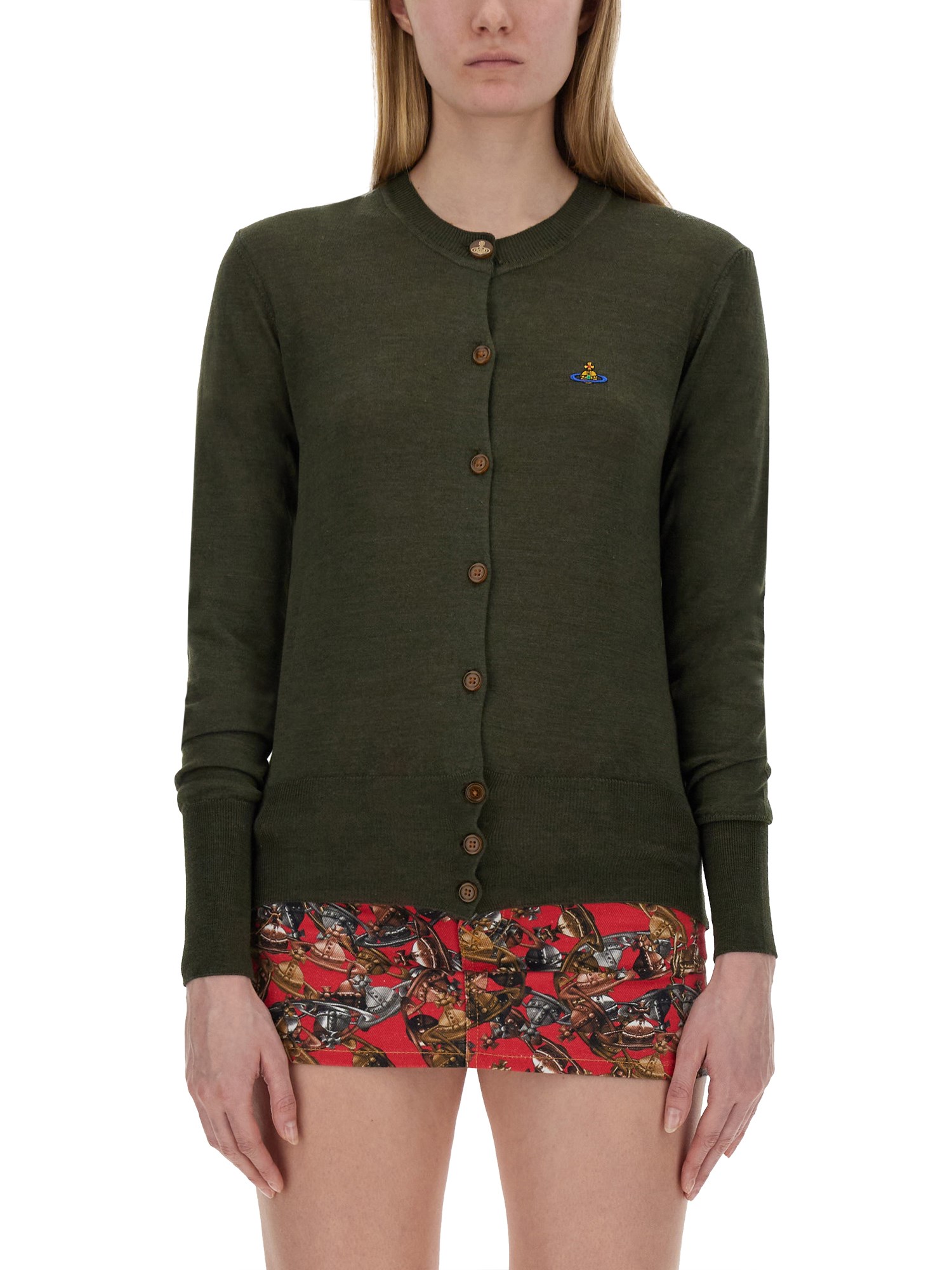 Shop Vivienne Westwood Cardigan With Logo In Green