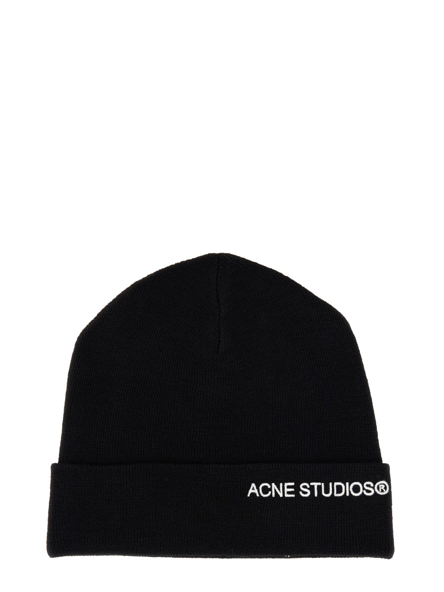 ACNE STUDIOS CAPPELLO BEANIE IN MISTO LANA CON LOGO A CONTRASTO