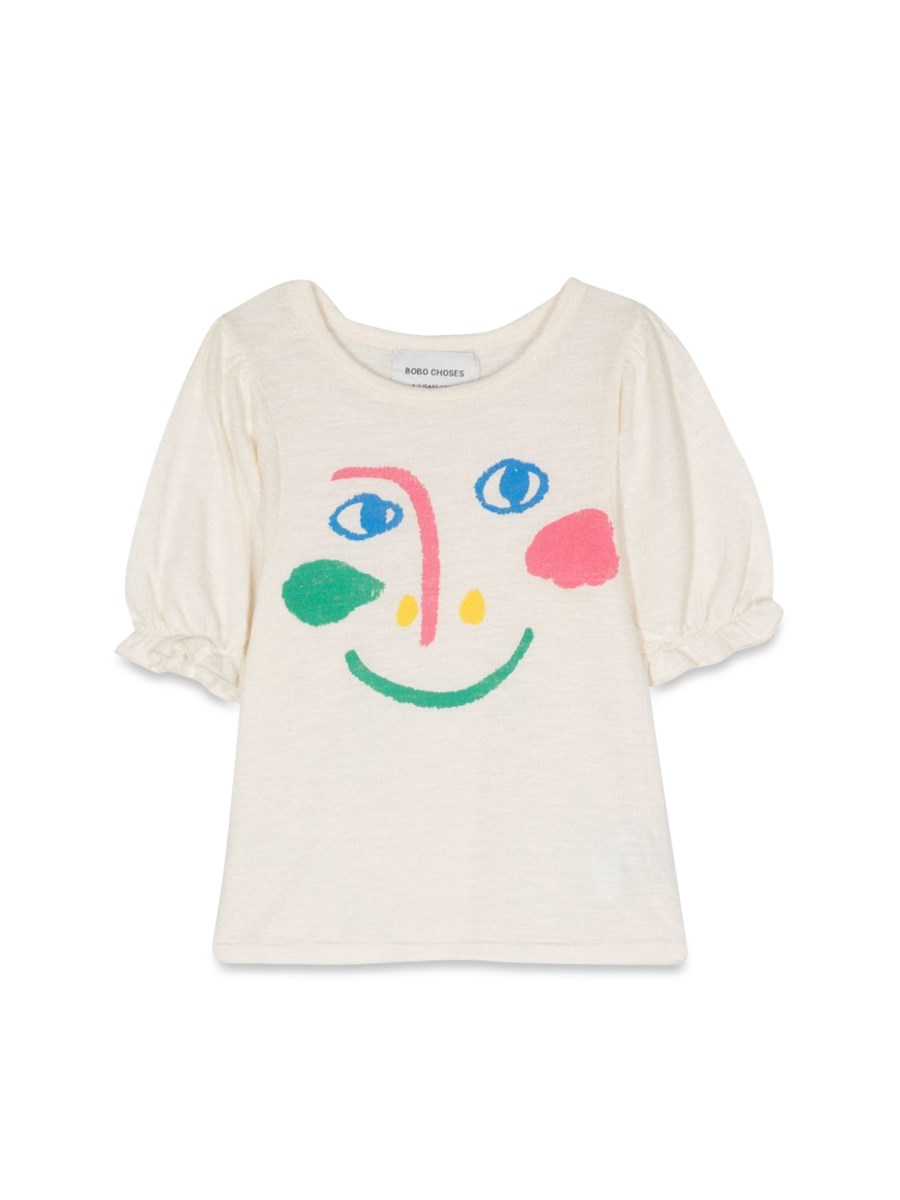smiling mask puffed sleeves t-shirt