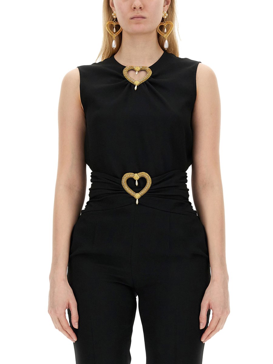 MOSCHINO BLUSA CON APPLICAZIONE HEART IN ACETATO