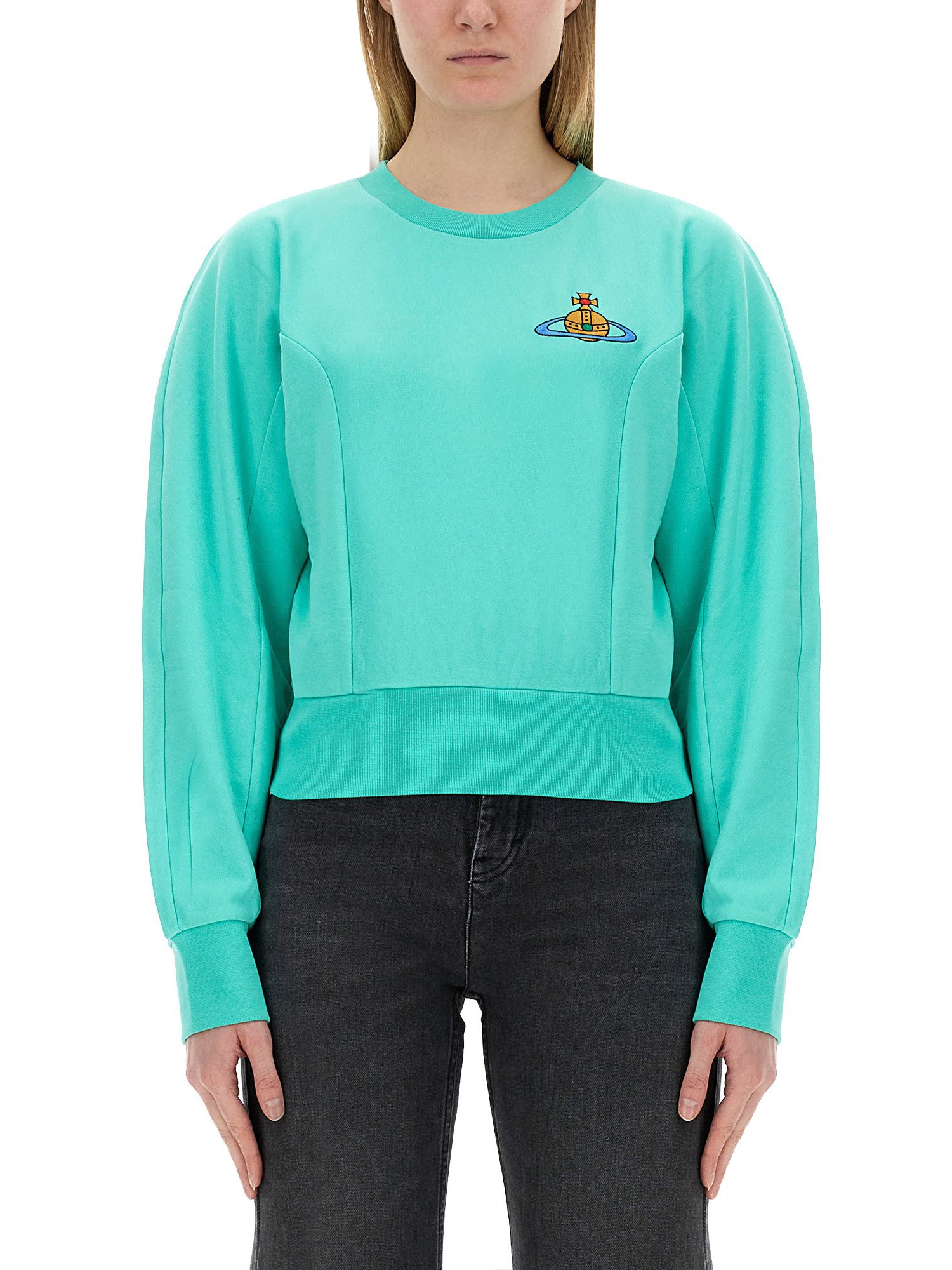Vivienne Westwood Orb-embroidered Cotton Sweatshirt In Azure
