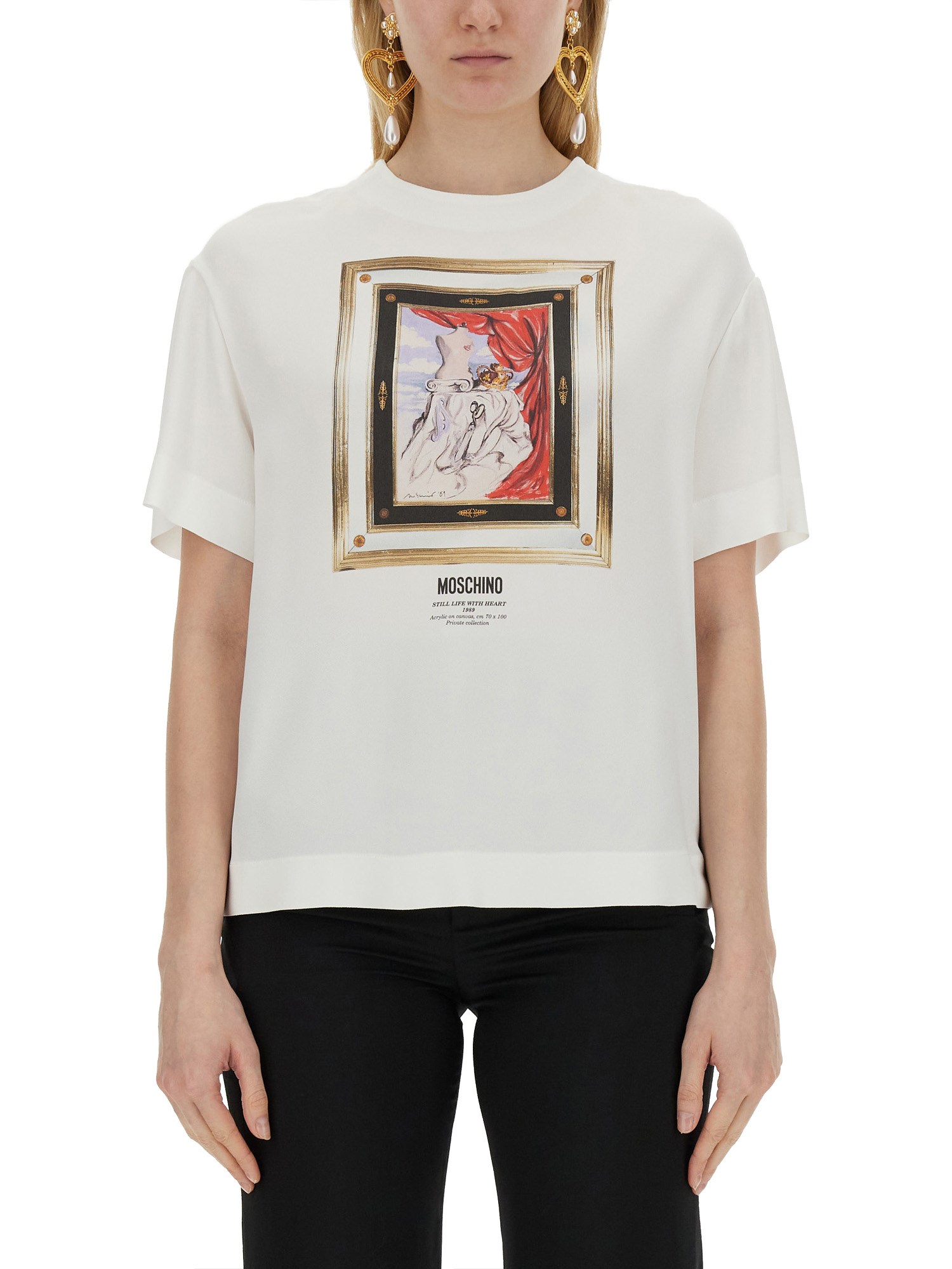 Shop Moschino Enver Satin Blouse Still Life With Heart In White