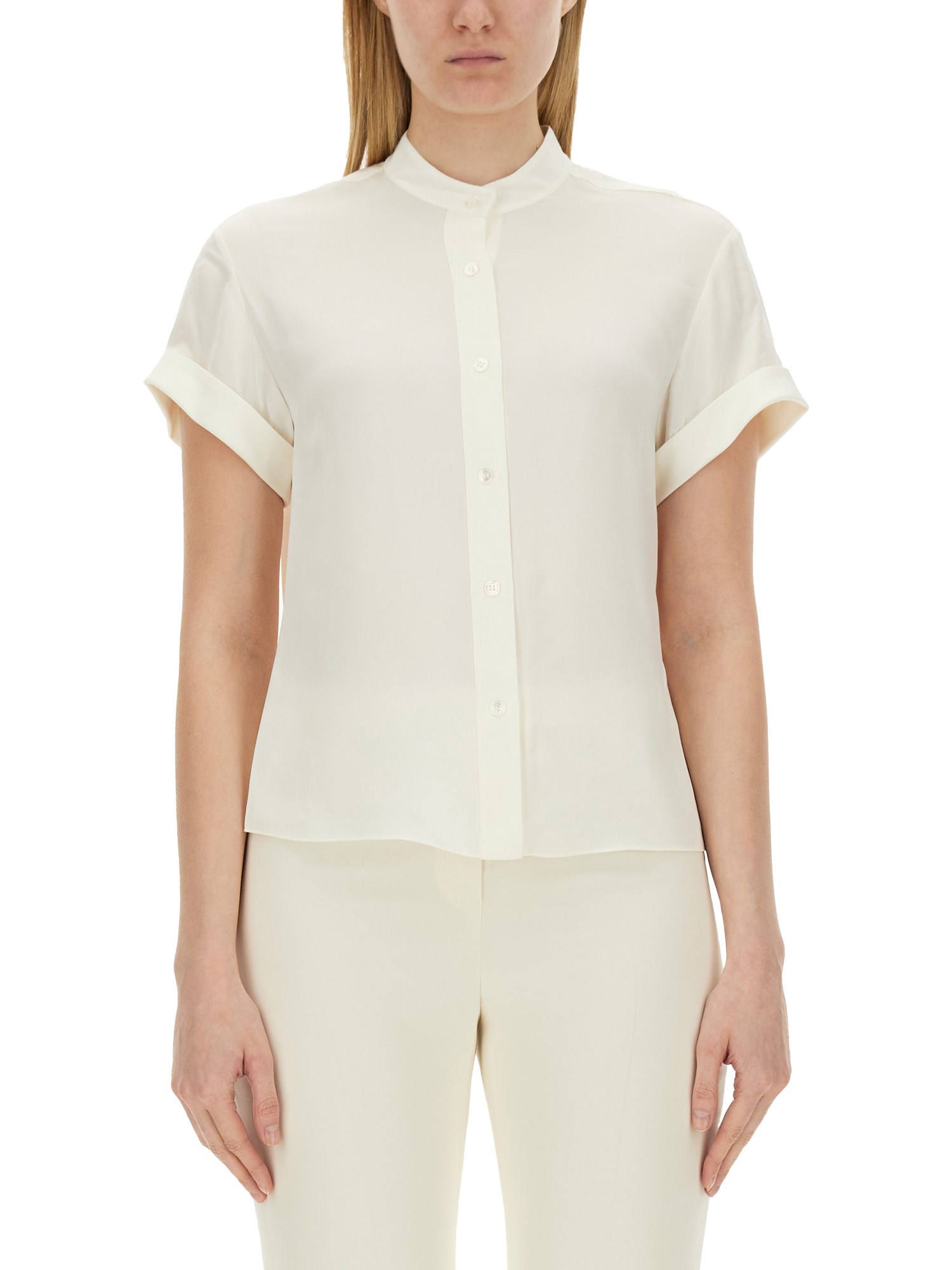 Shop Theory Silk Georgette Shirt In Ivory