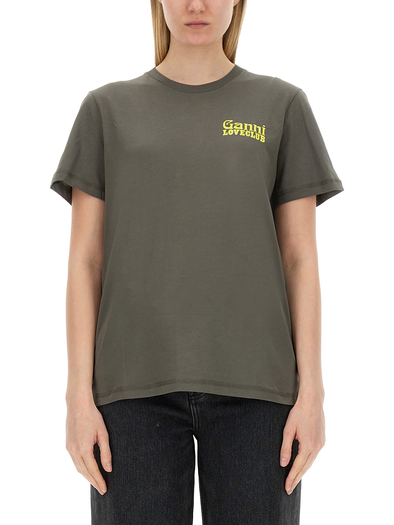 Shop Ganni T-shirt With Logo In Grey
