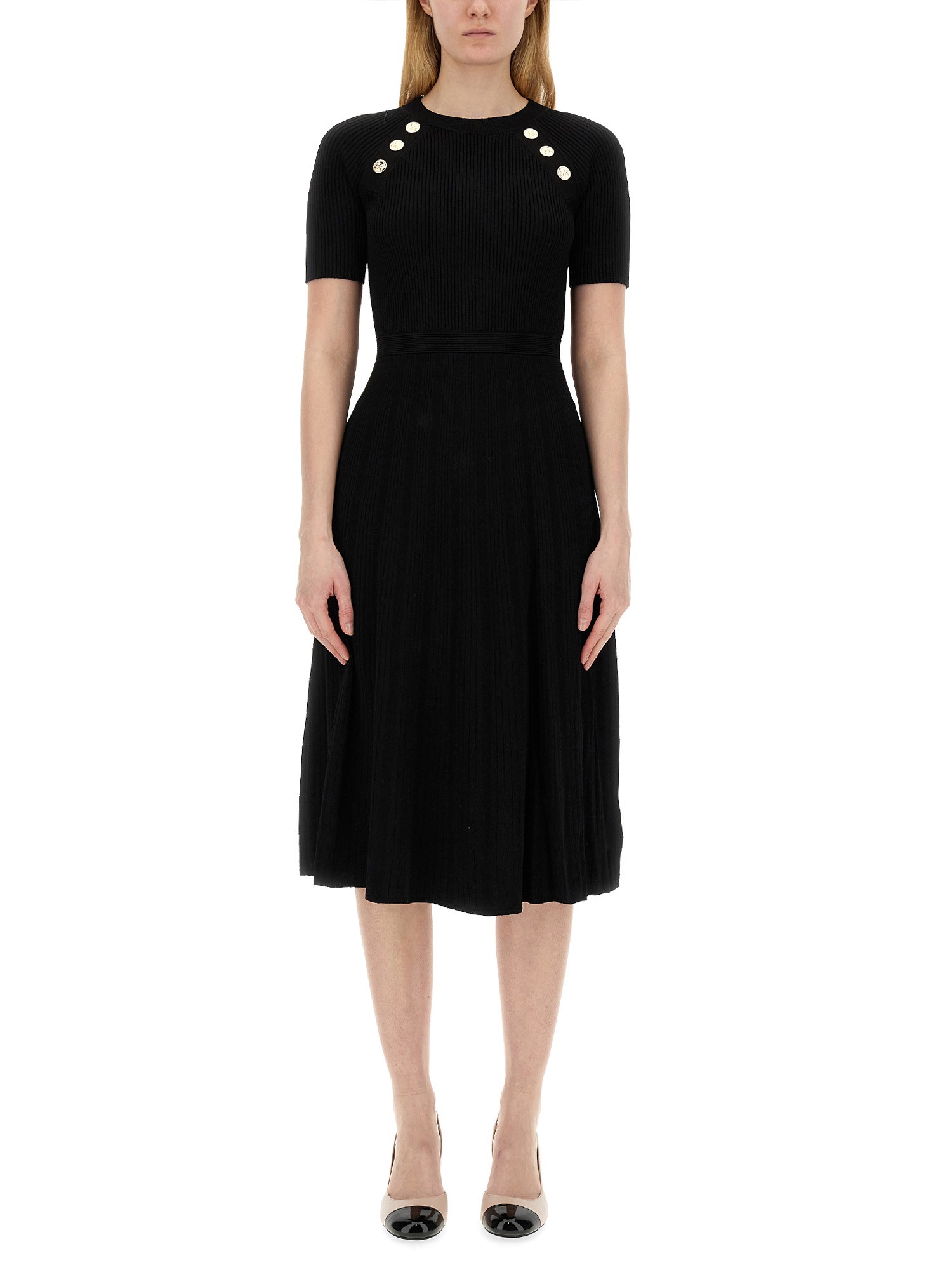 Michael Michael Kors Stretch Knit Longuette Dress In Black