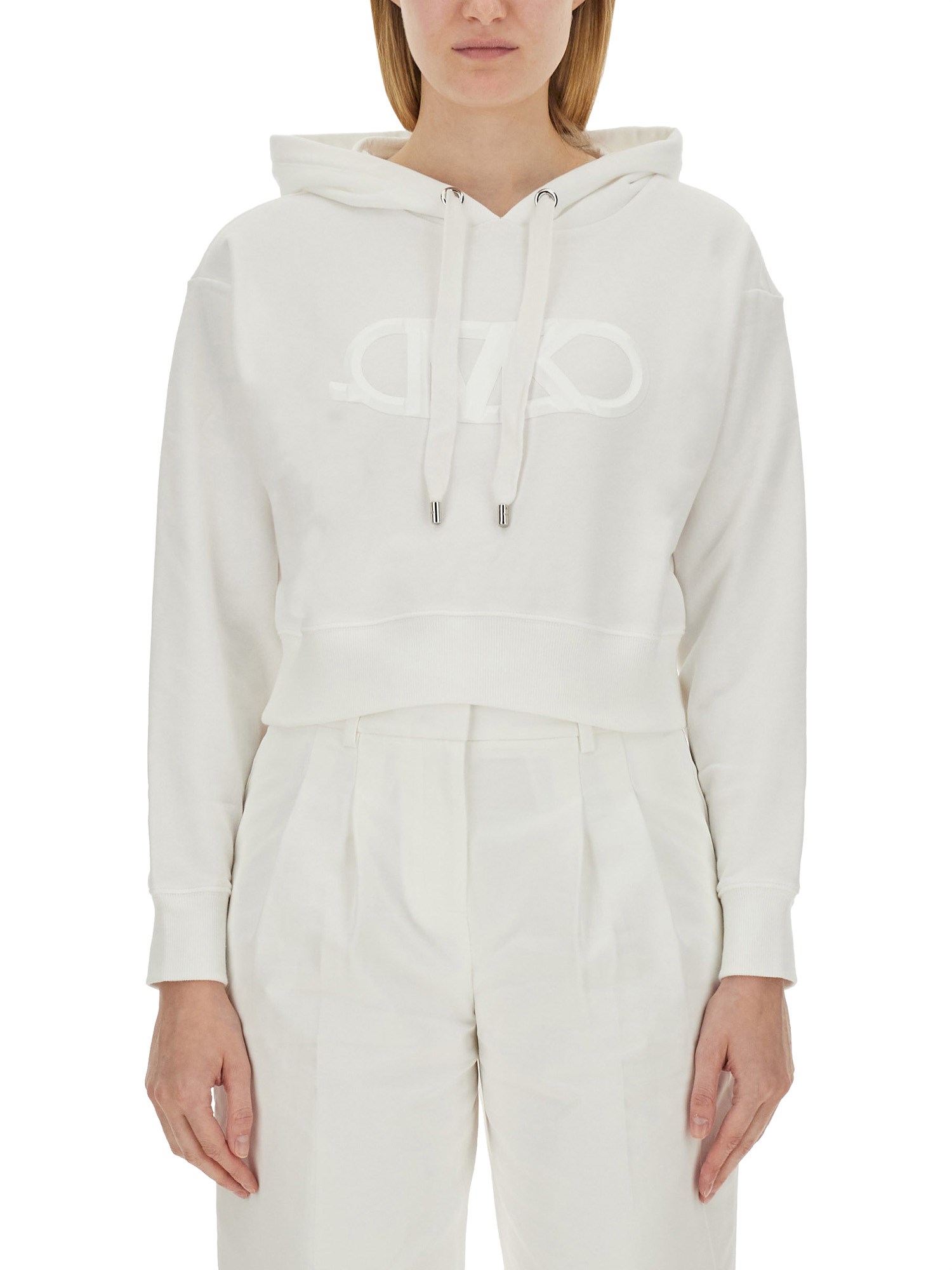 Michael Michael Kors Empire Logo Drawstring Cropped Hoodie In White