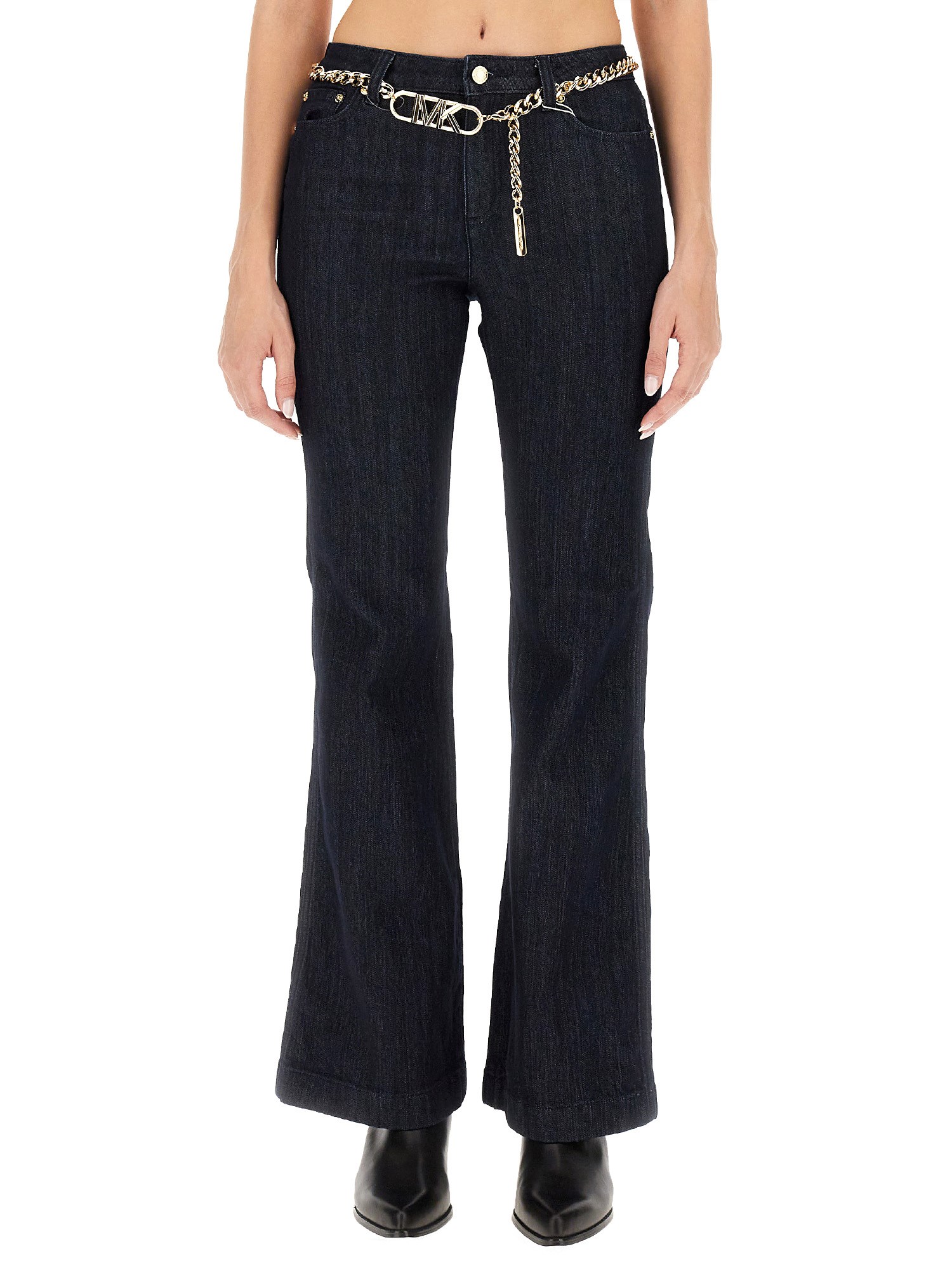 Michael Michael Kors Chain-belt Flared Cotton Jeans In Blue