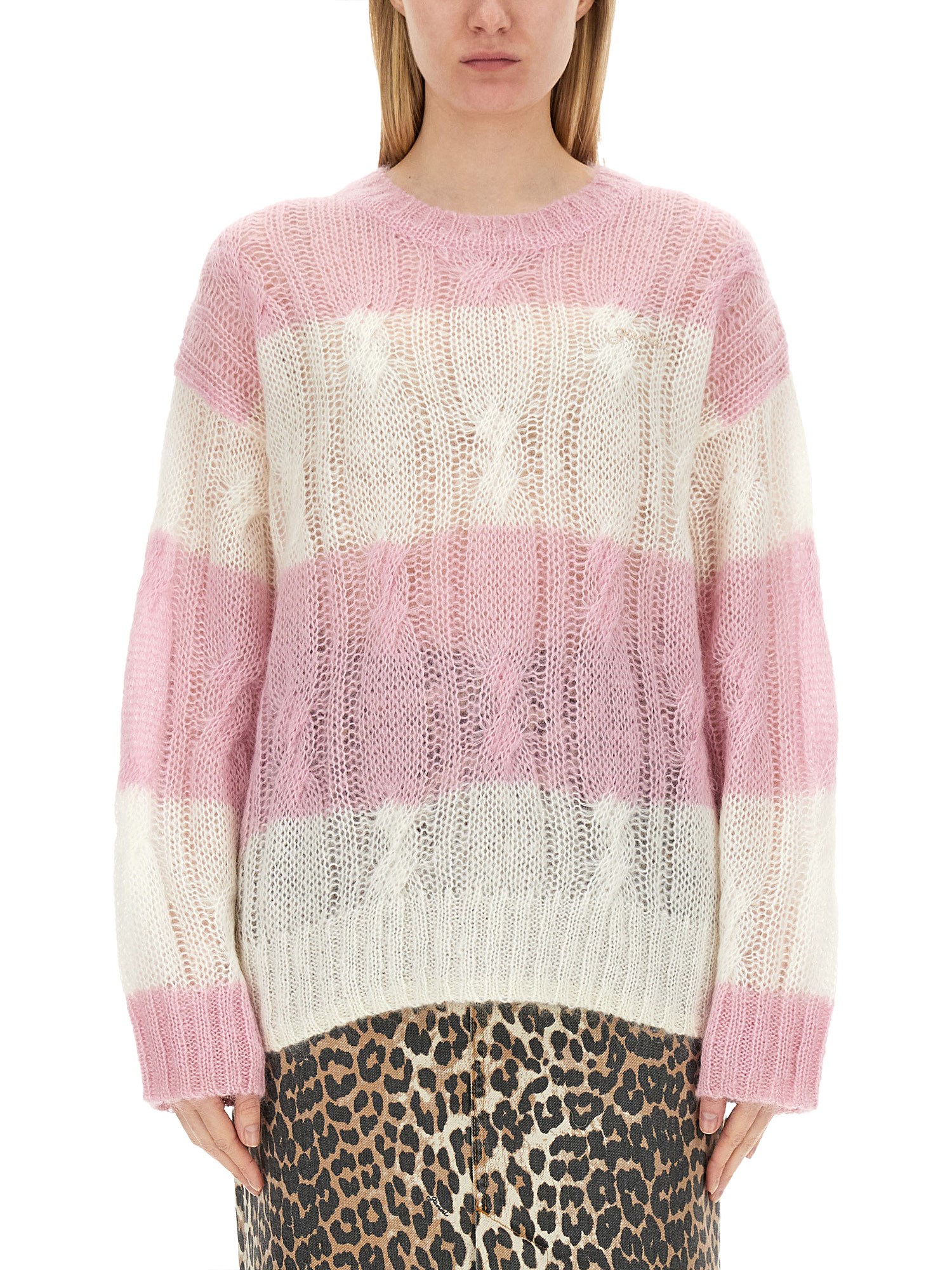 Shop Ganni Cable-knit In Pink