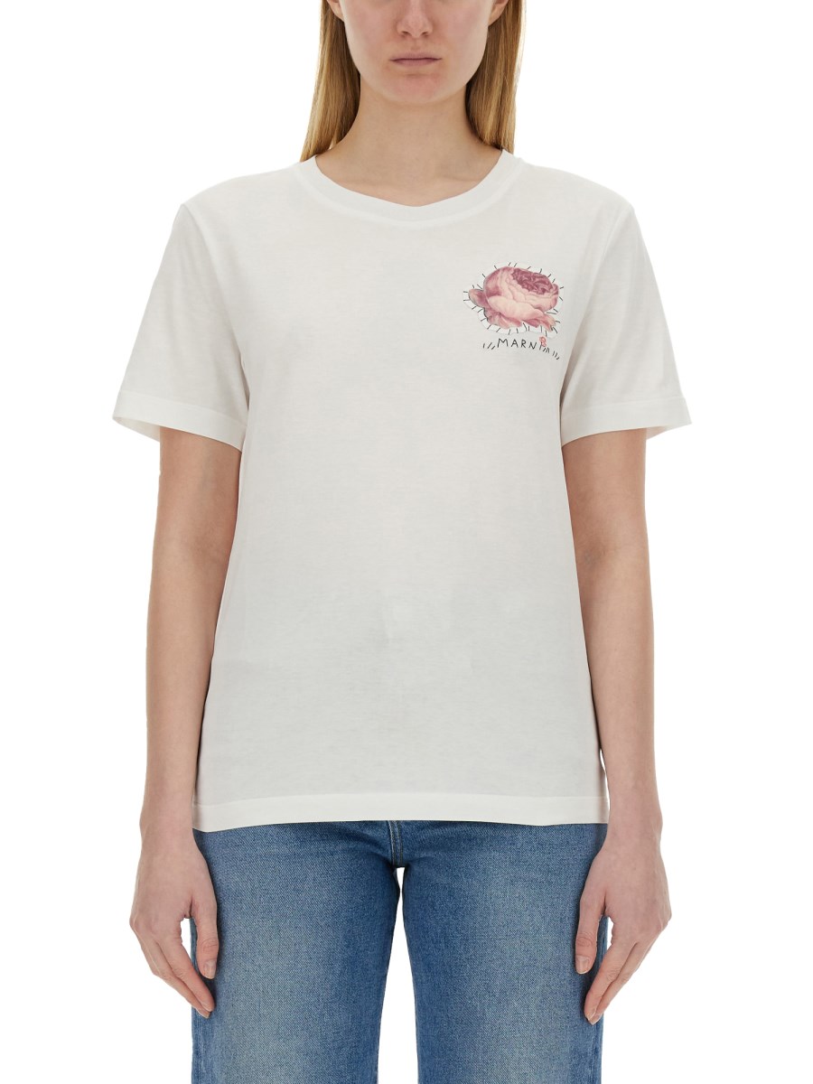 MARNI T-SHIRT IN JERSEY DI COTONE CON STAMPA LOGO