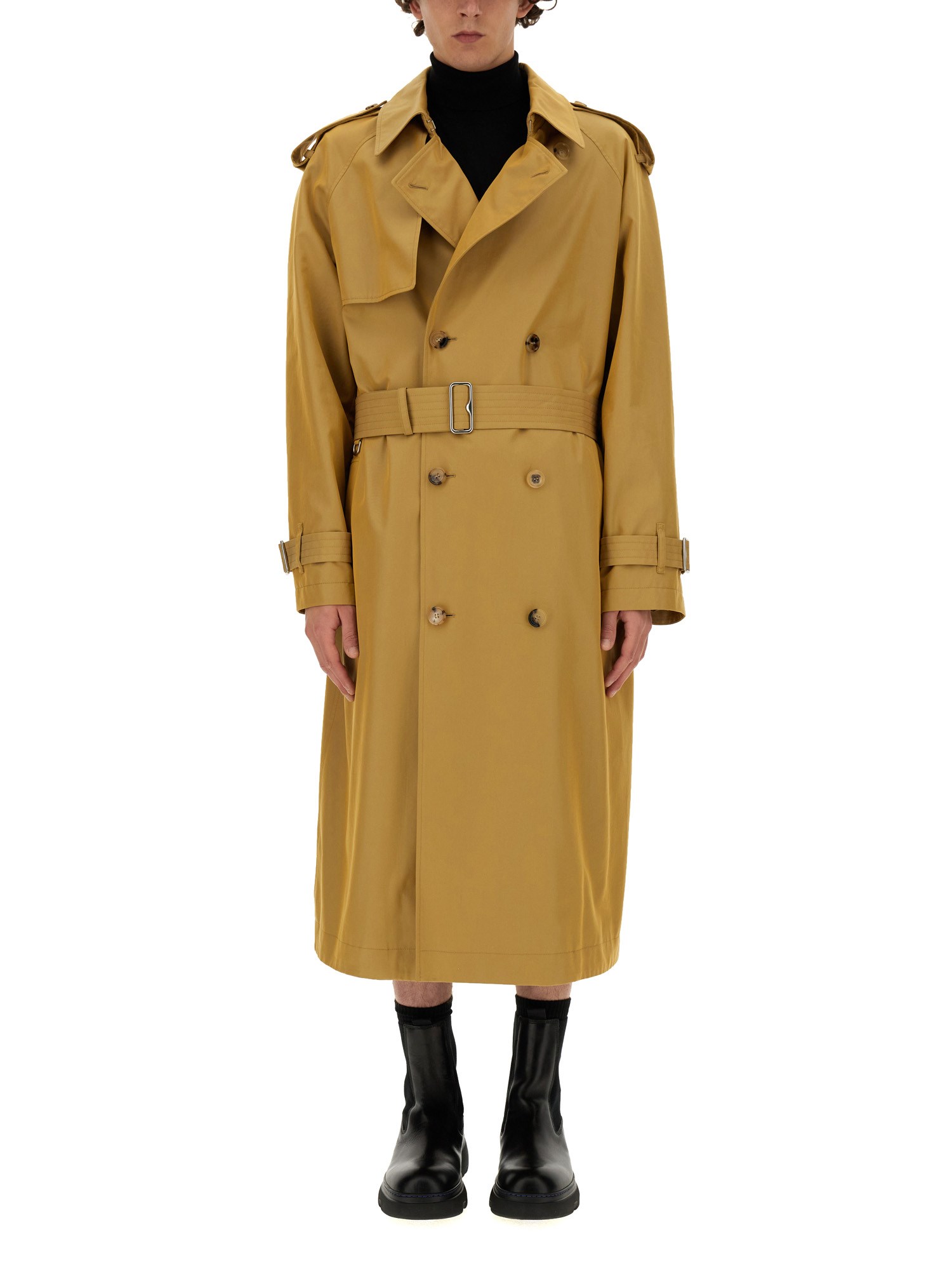 Burberry Double-breasted Long Trench Coat In Beige
