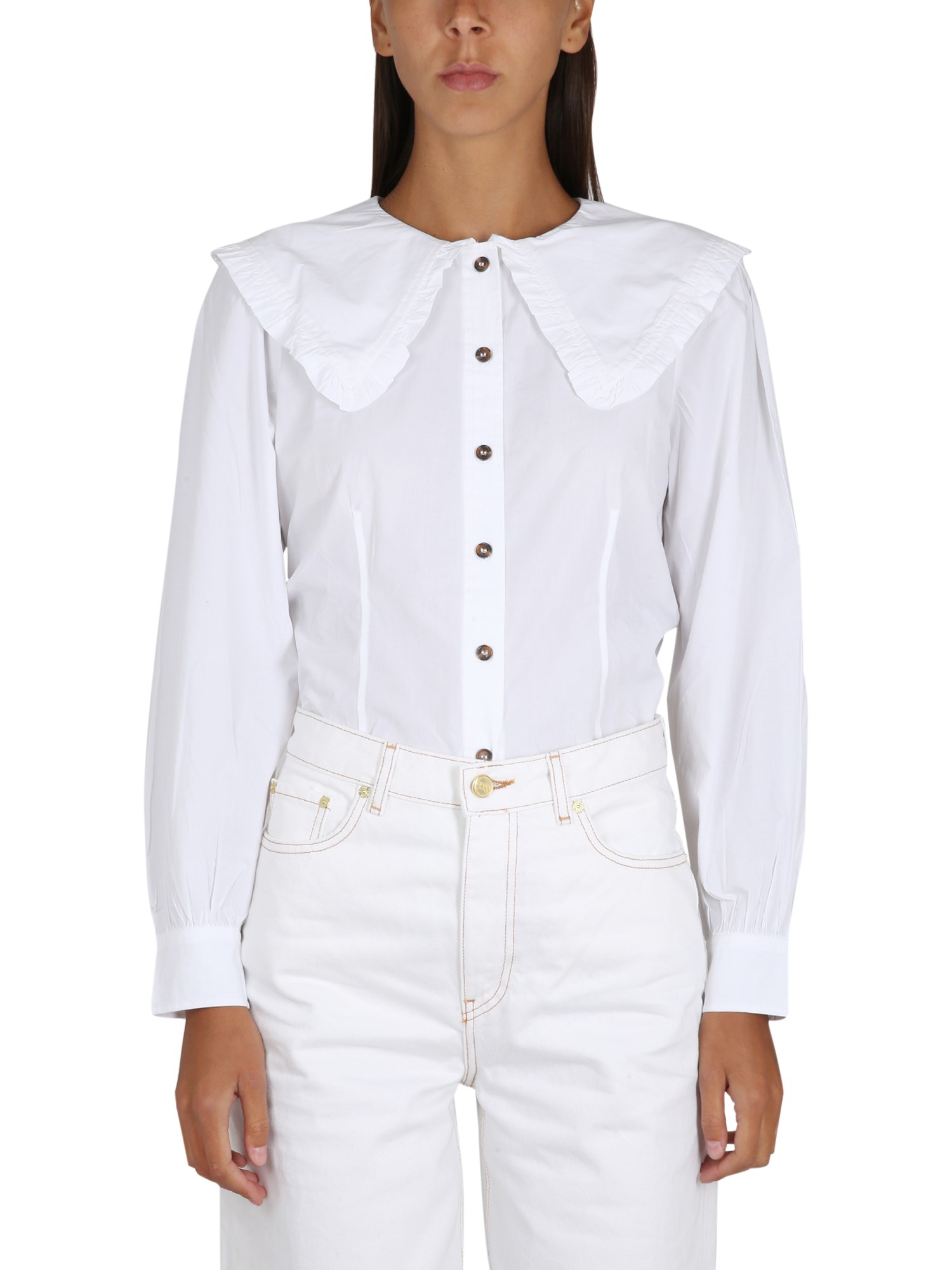 Ganni Cotton Poplin Shirt In White