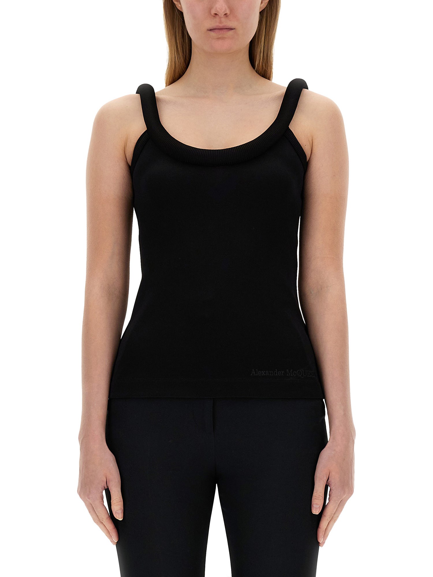 Shop Alexander Mcqueen Tops With Logo In Black