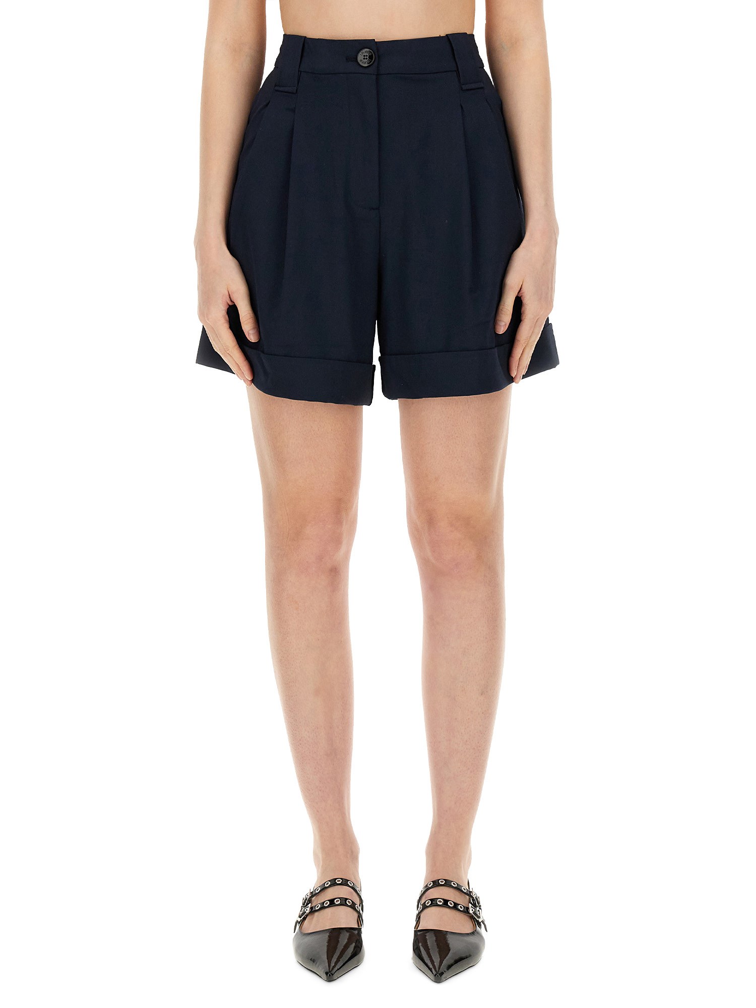 Shop Ganni Lightweight Bermuda Shorts In Blue