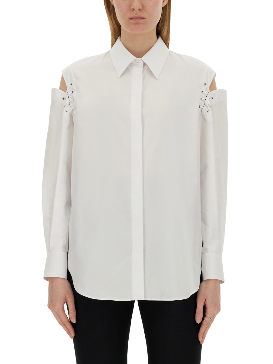 ALEXANDER McQUEEN CAMICIA COCOON CON DETTAGLI CUT-OUT E LACCI IN POPELINE DI COTONE