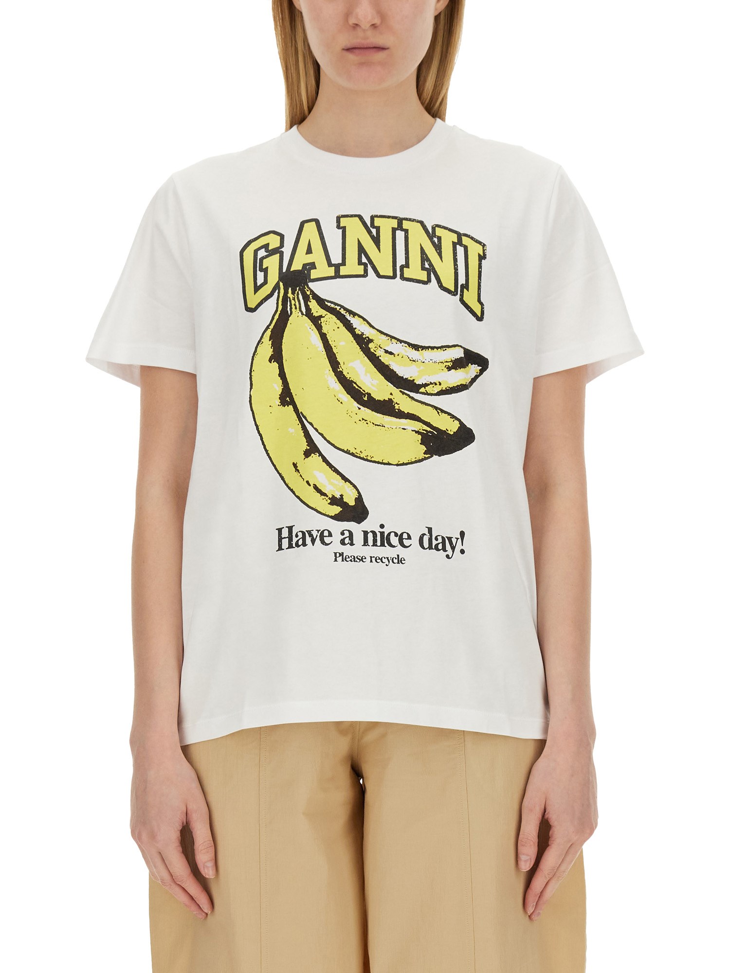 ganni banana print t-shirt