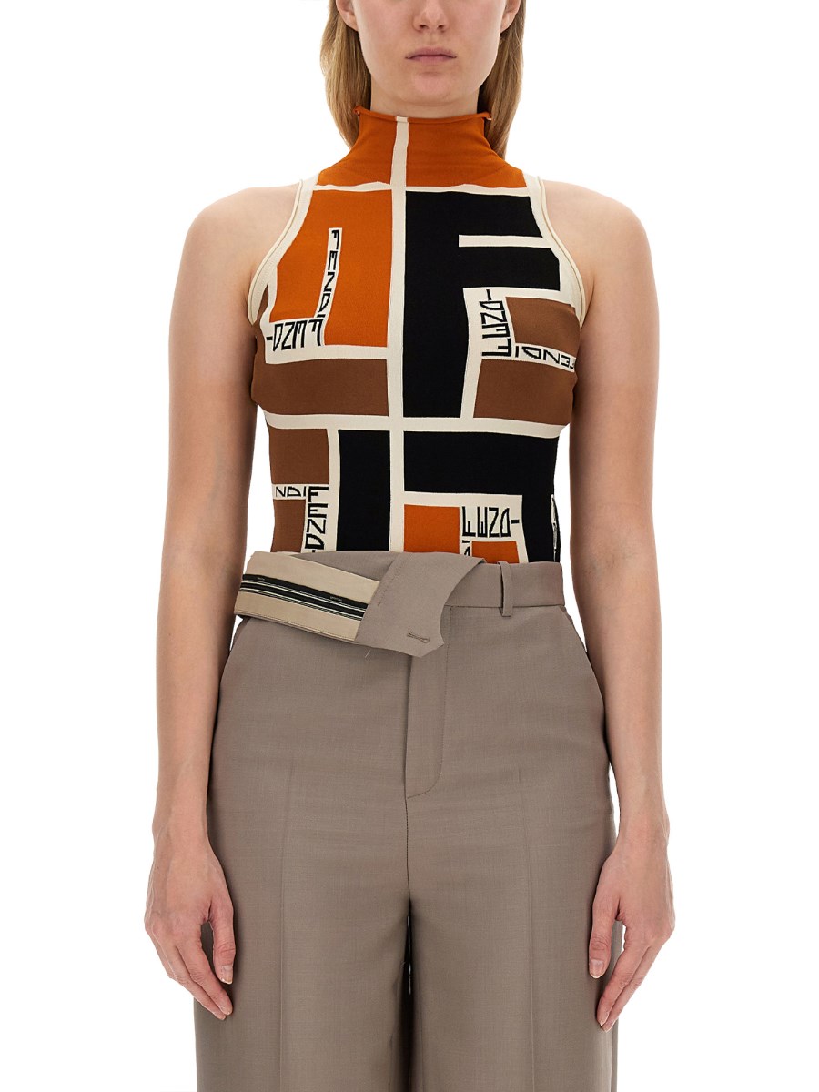 FENDI TOP IN LYCRA GIAPPONESE CON MOTIVO FF PUZZLE Eleonora Bonucci