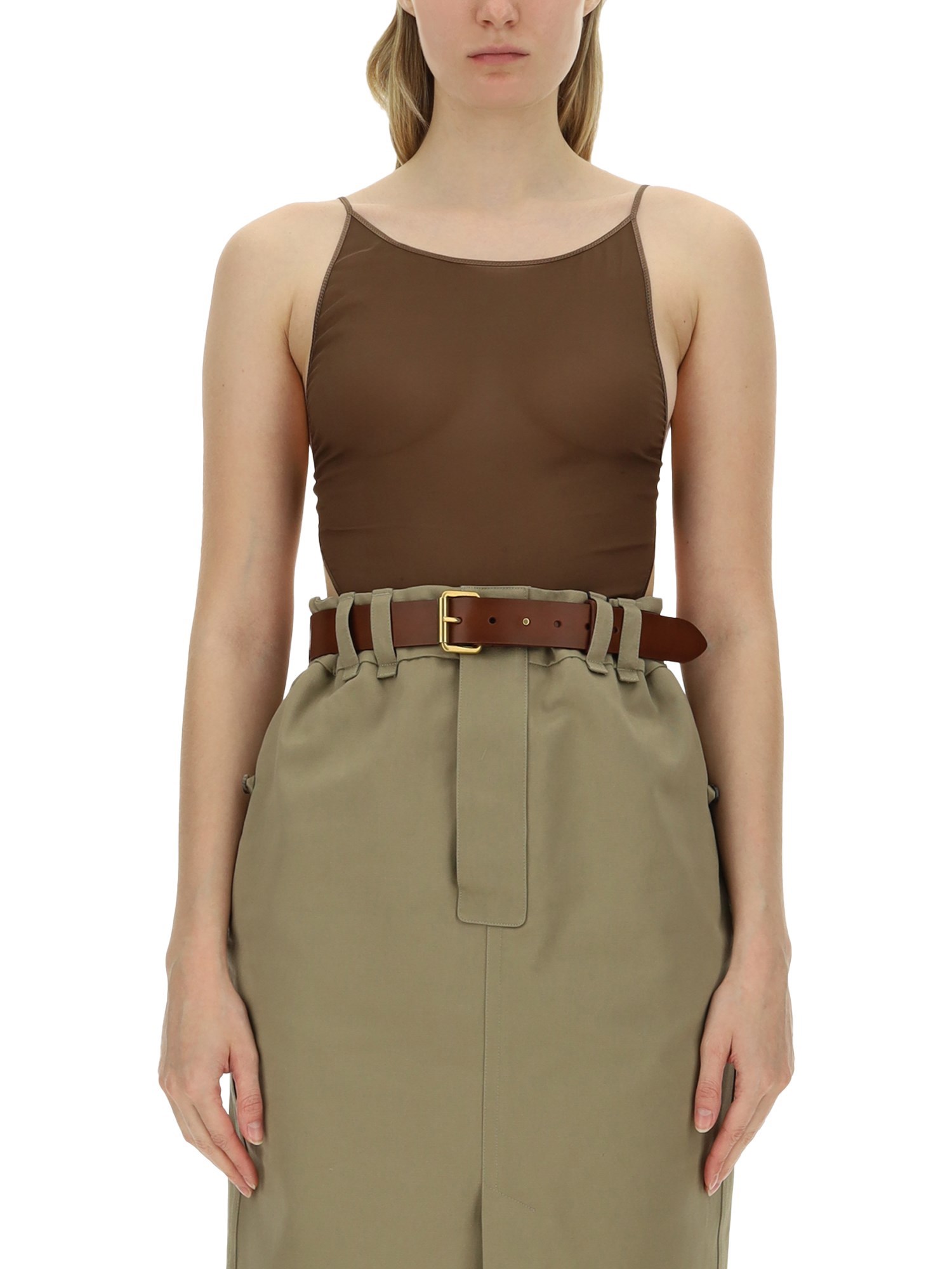 Saint Laurent Women Georgette Bodysuit In Brown