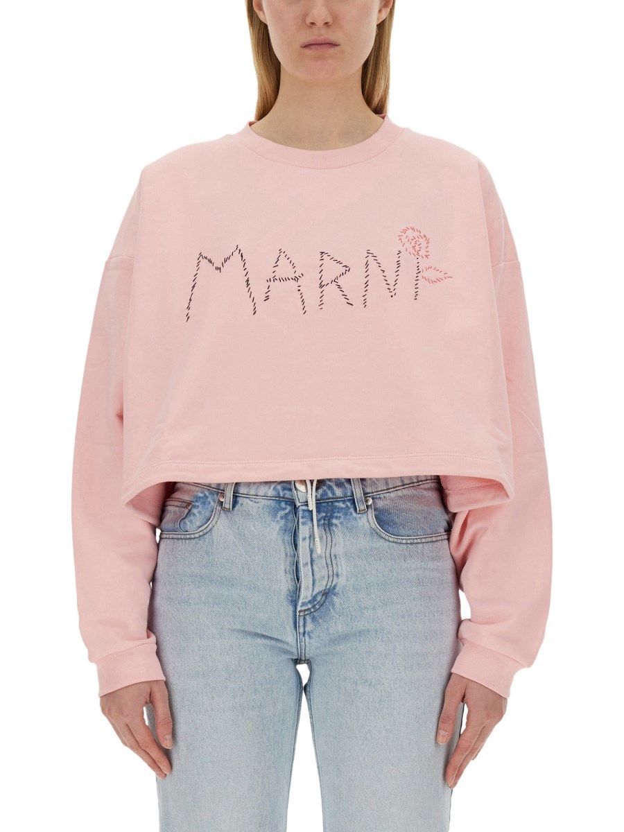 MARNI FELPA IN COTONE CON LOGO E ORLO CON COULISSE