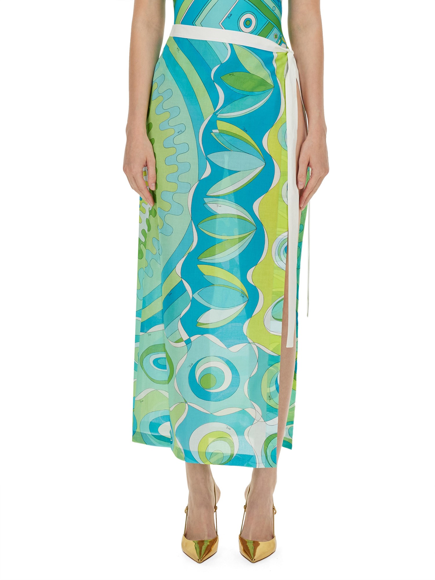 Shop Pucci Cotton Skirt In Azure