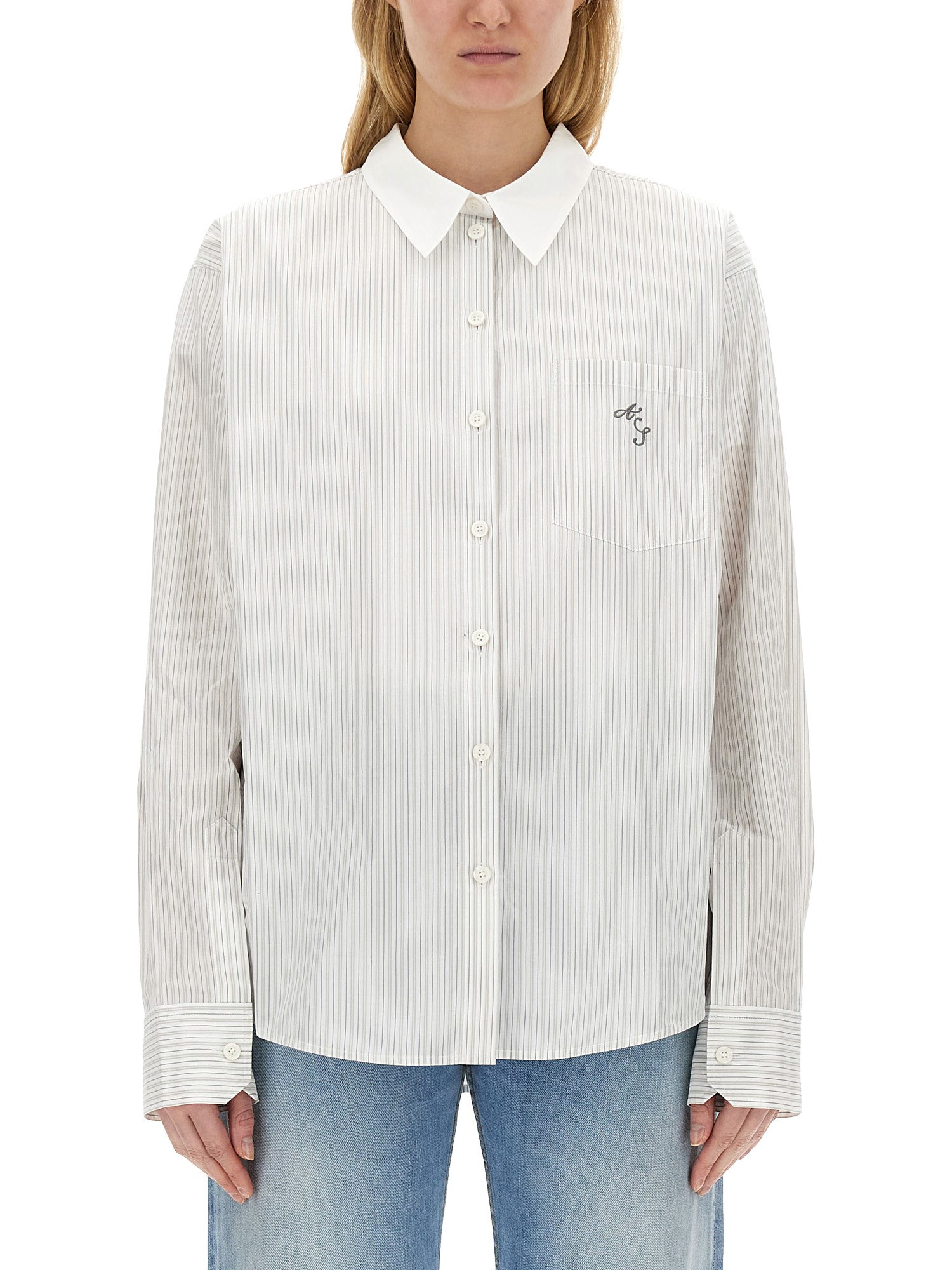 Shop Acne Studios Striped Shirt In Green