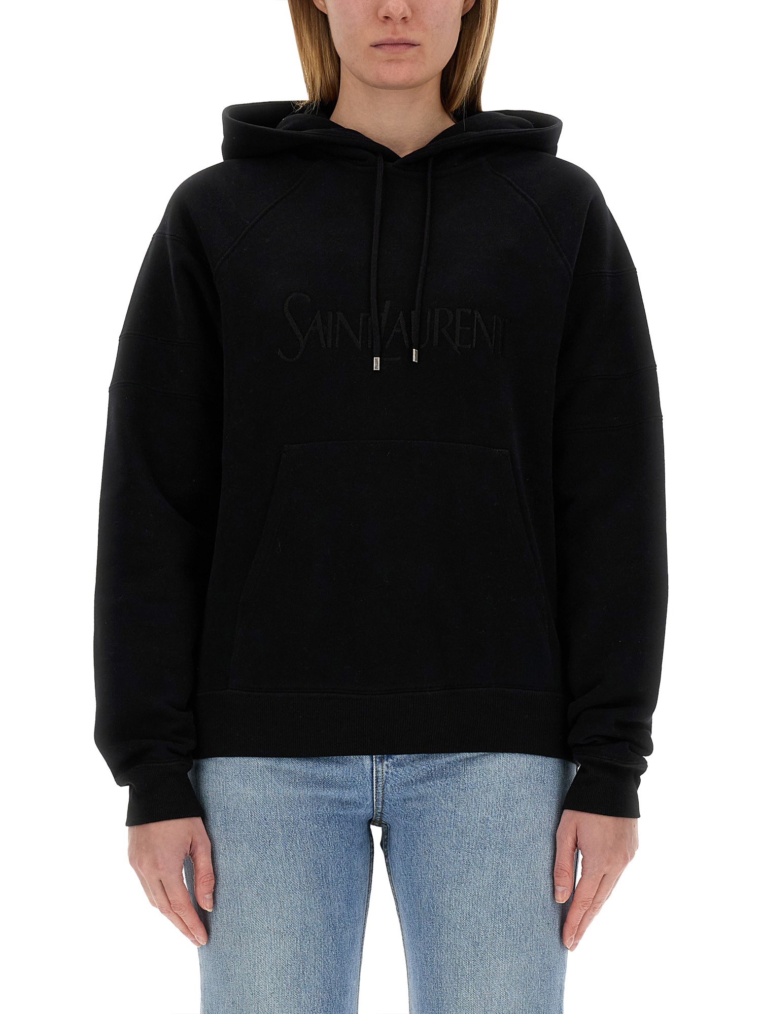 Saint Laurent Hoodie With Embroidered Logo In Black