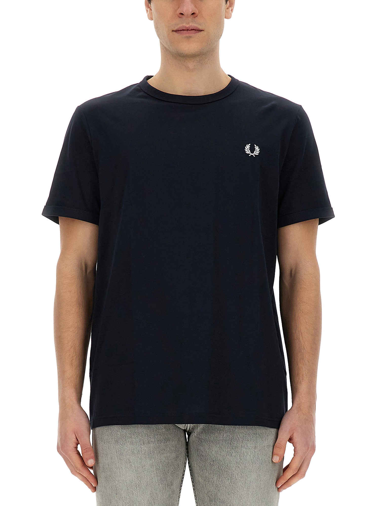 Fred Perry Logo-embroidered Cotton T-shirt In Black