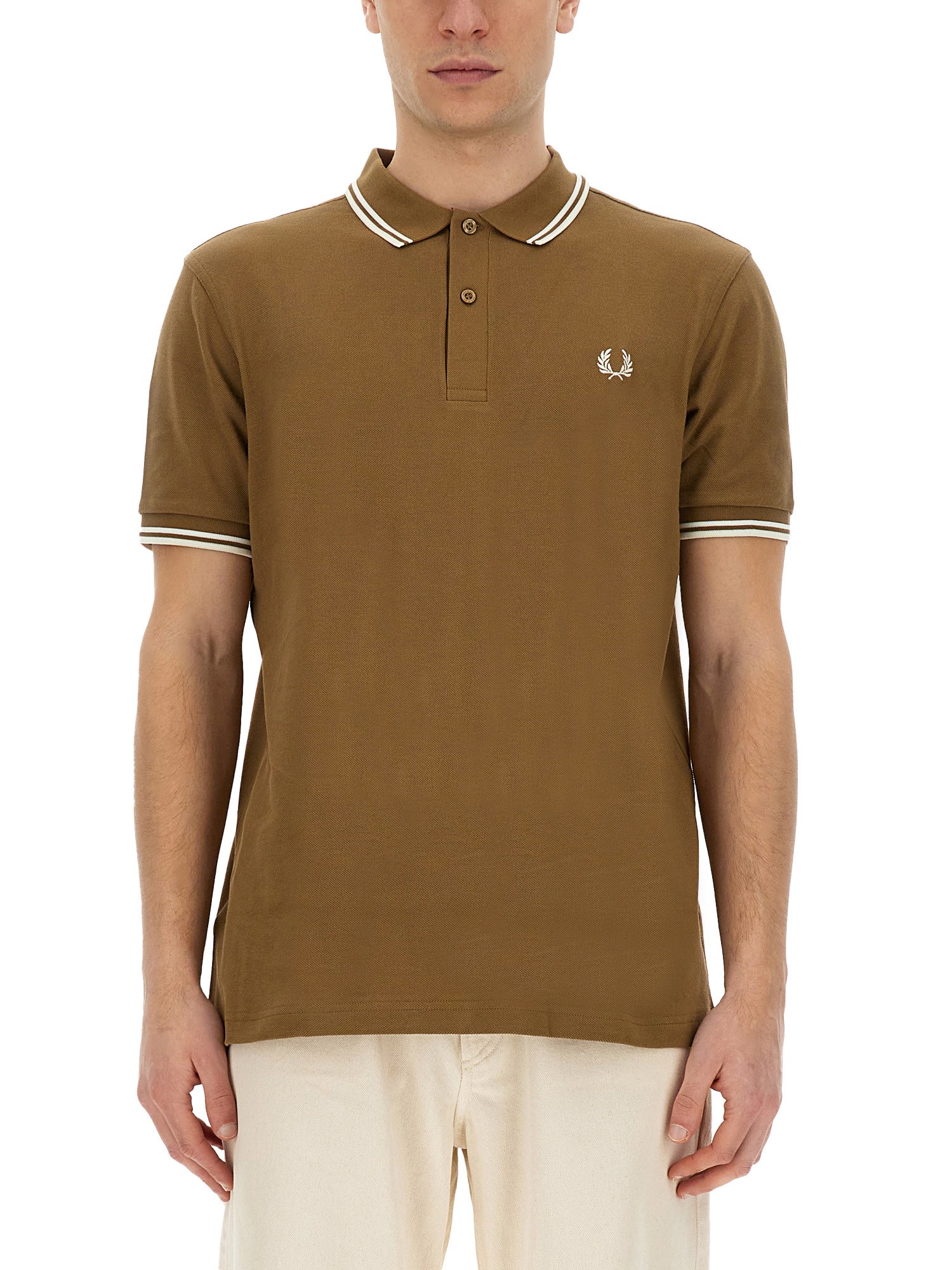 Shop Fred Perry Polo With Logo In Beige