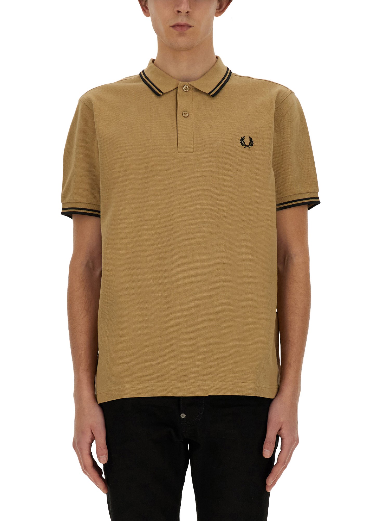 Shop Fred Perry Polo With Logo In Beige
