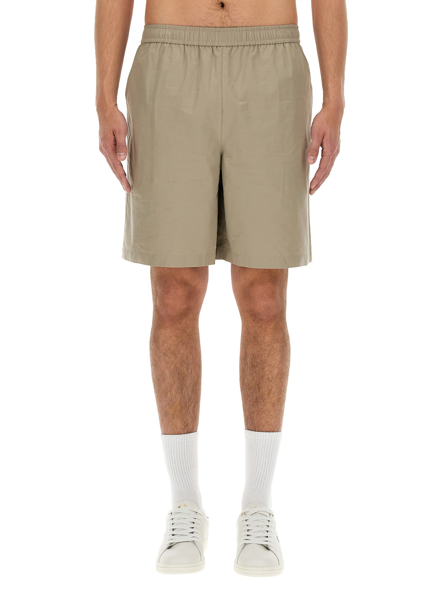 Shop Fred Perry Cotton Bermuda Shorts In Beige