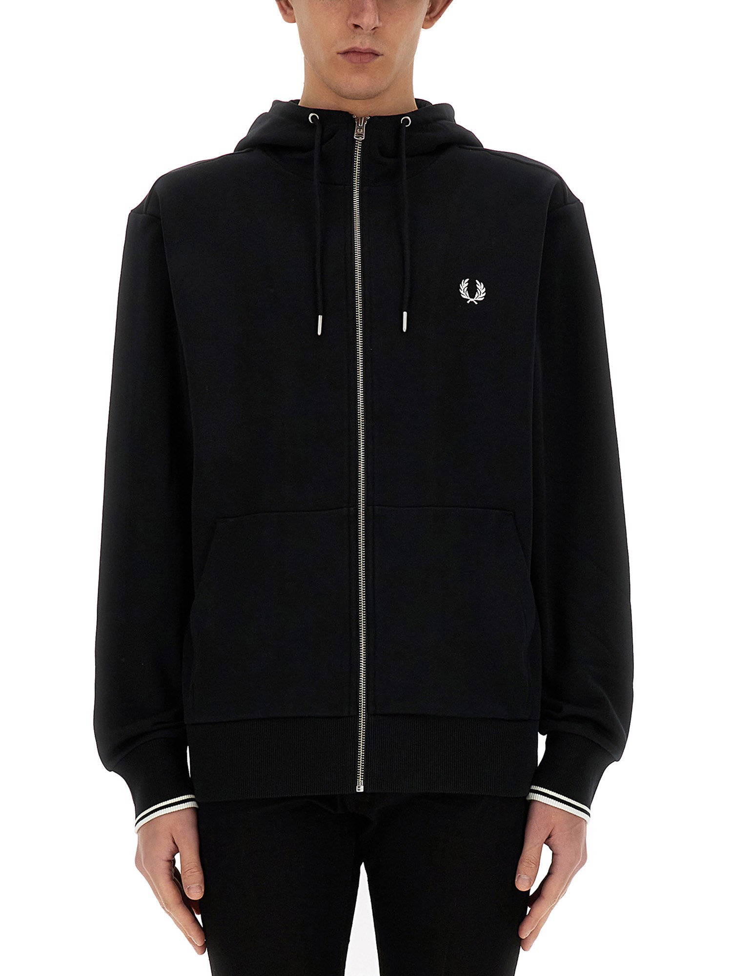 Fred Perry Fp Hooded Zip Through Sweatshirt In Blue