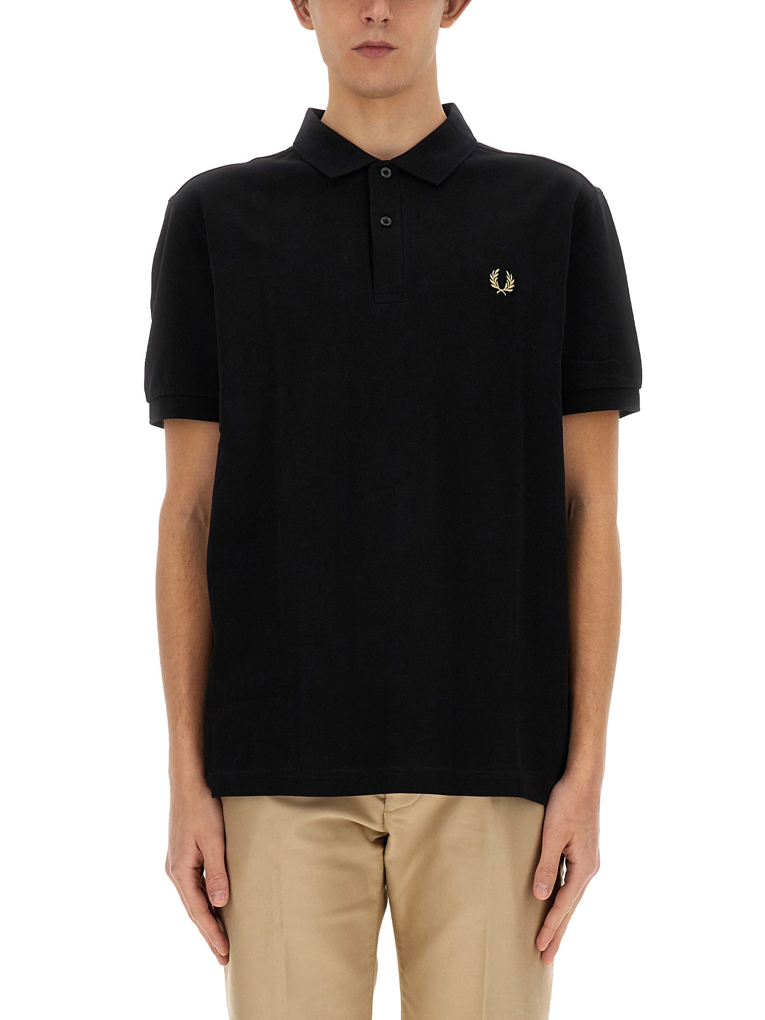 Fred Perry Piquet Polo Shirt Collar Sleeves In Black