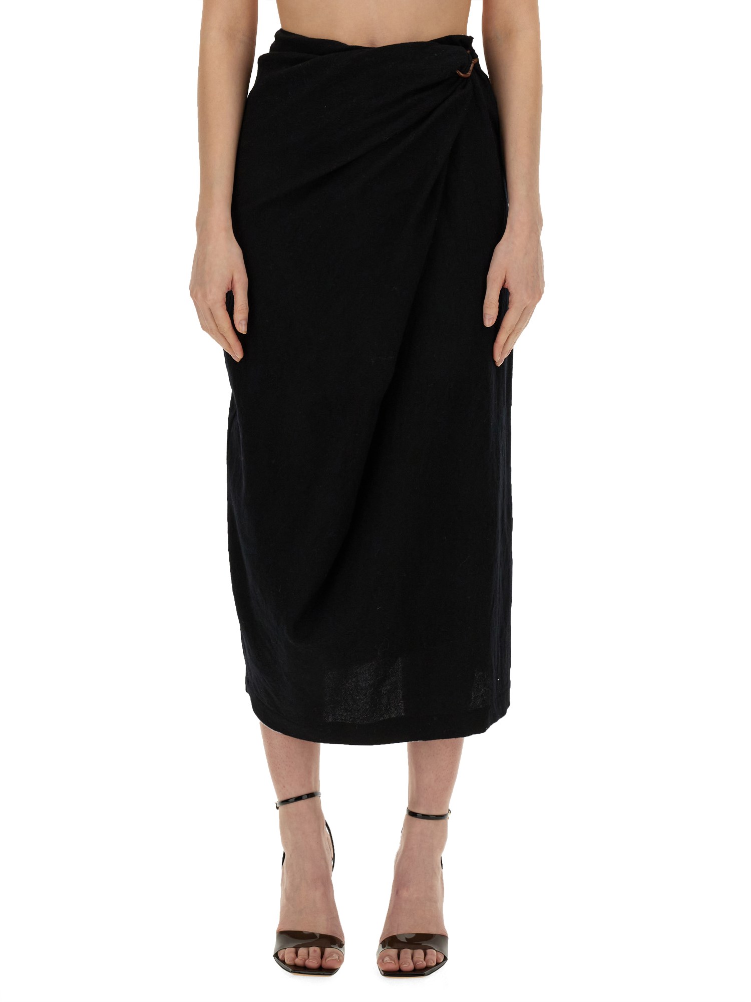 Alysi Draped Knot-detail Midi Skirt In Black