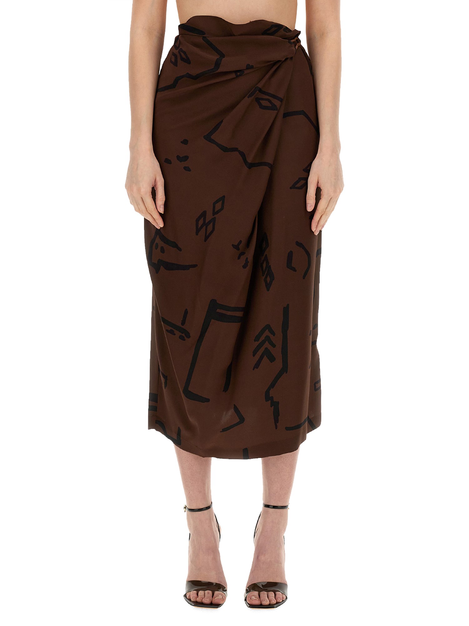 Shop Alysi Native Print Skirt In Brown