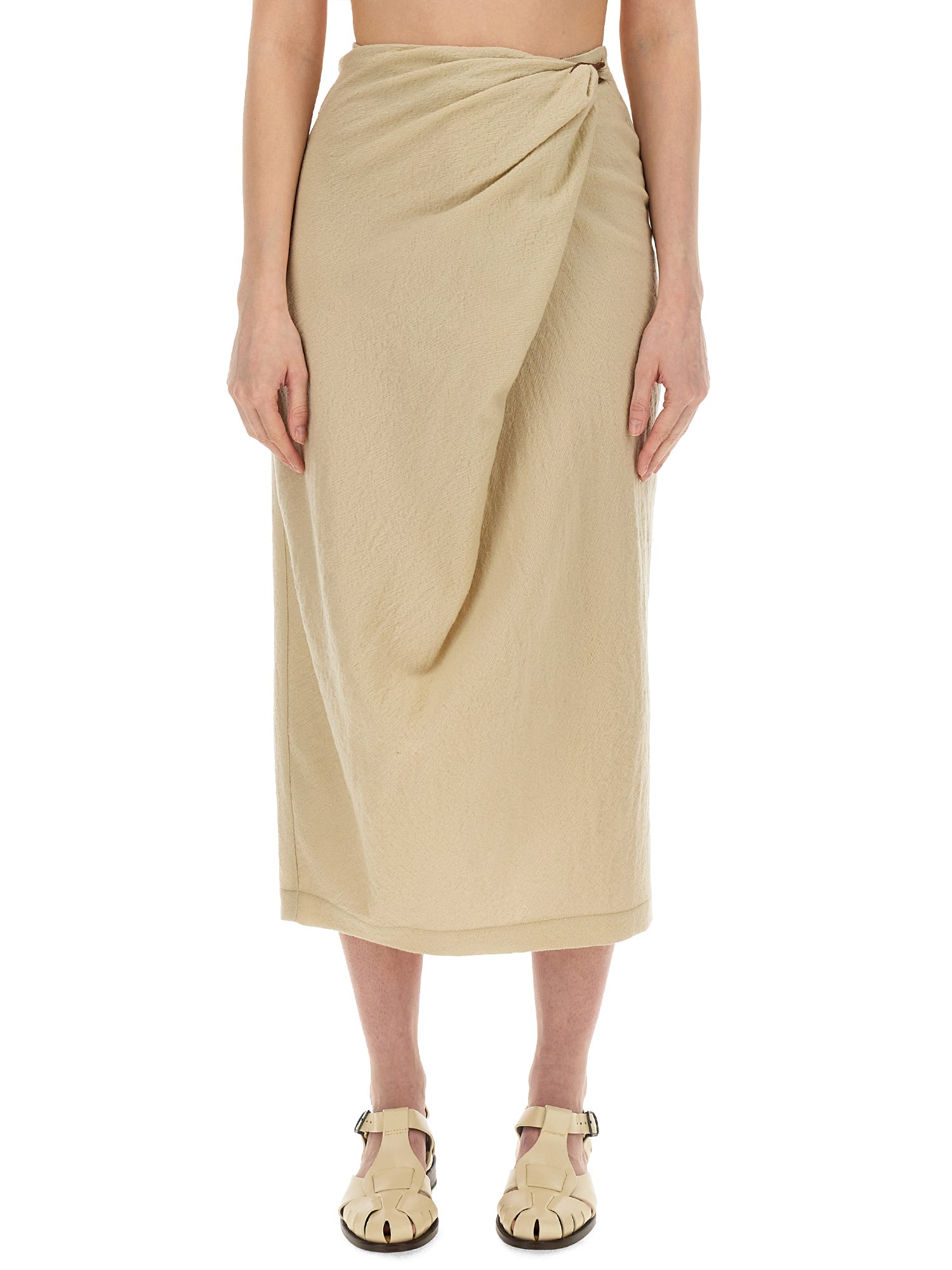 Alysi Wrap-effect Midi Skirt In Beige