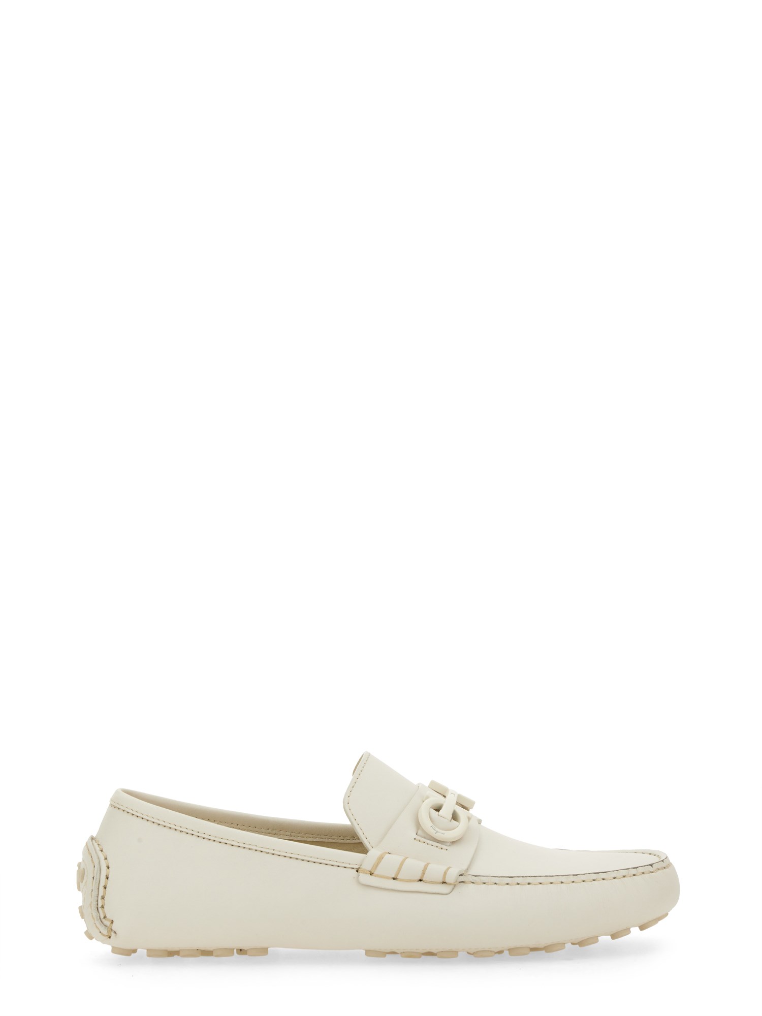 Shop Ferragamo Moccasin With Gancini Ornament In White