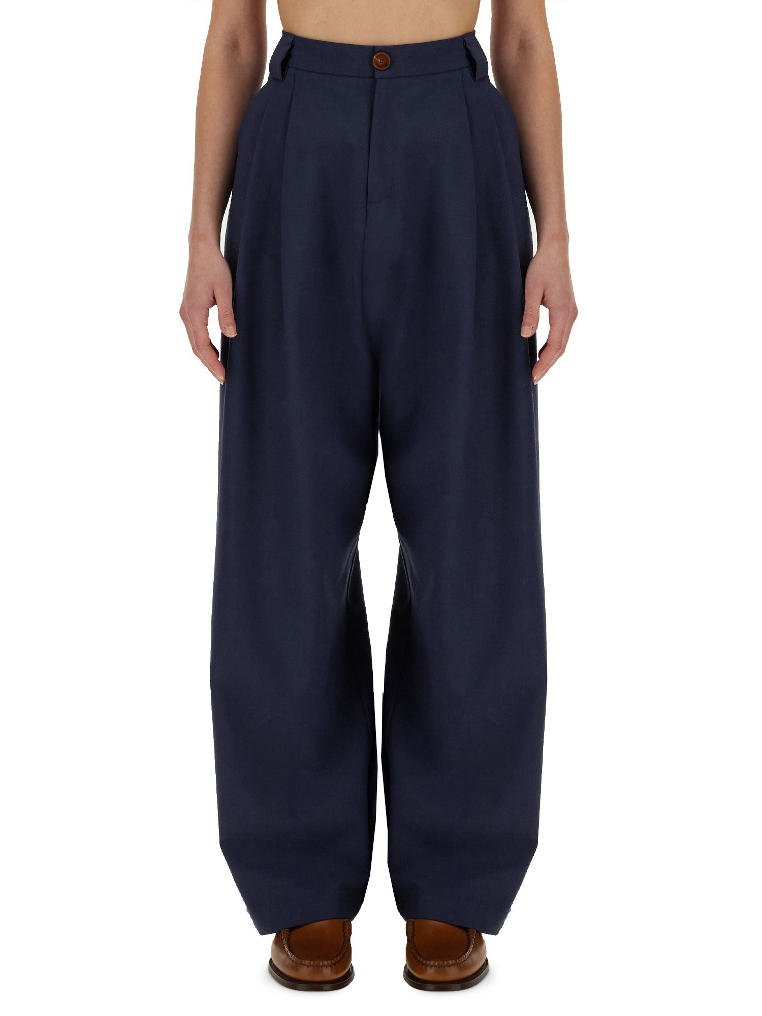 Alysi Pleated Wide-leg Trousers In Blue
