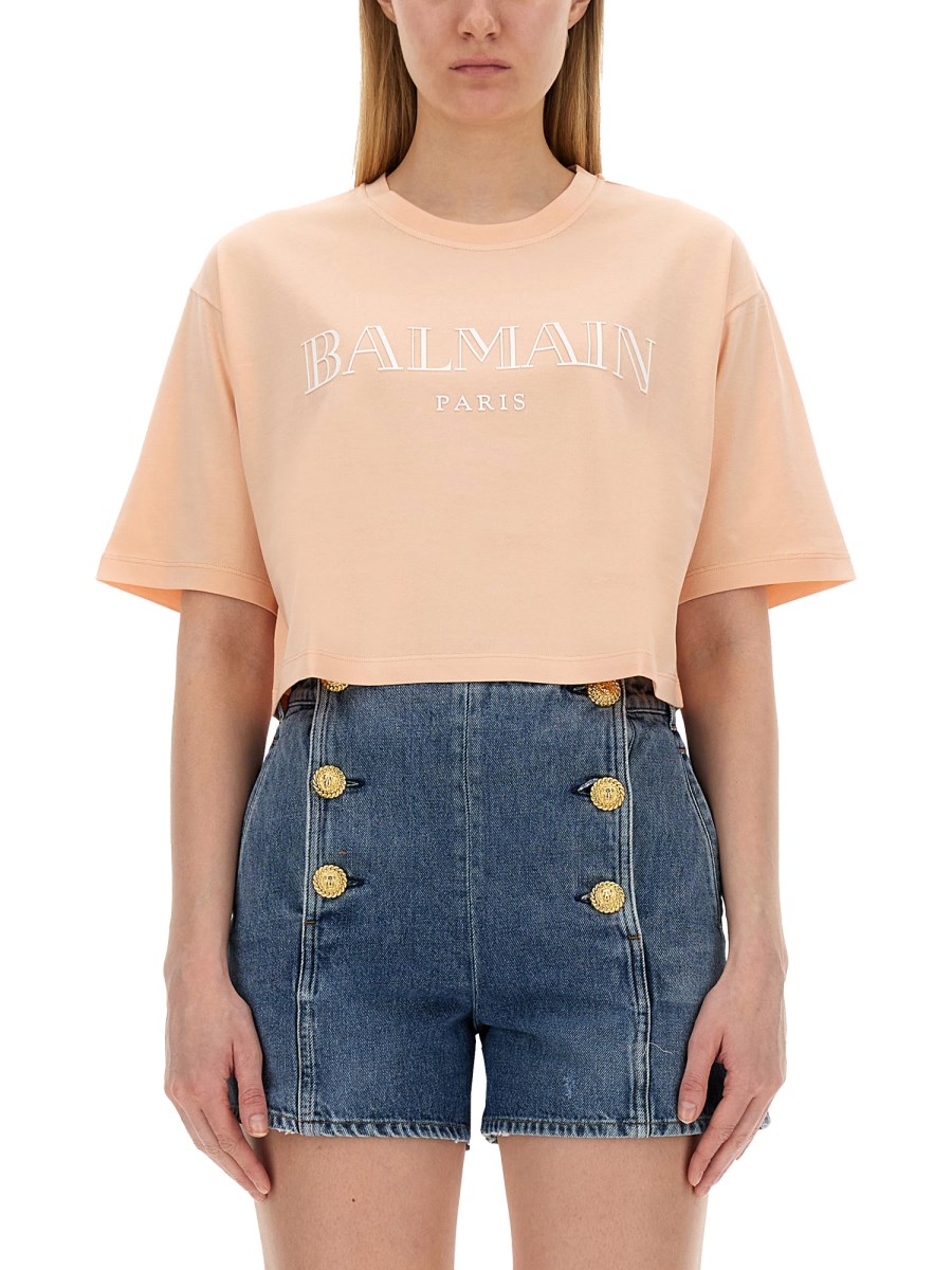 BALMAIN T-SHIRT IN JERSEY DI COTONE CON STAMPA LOGO