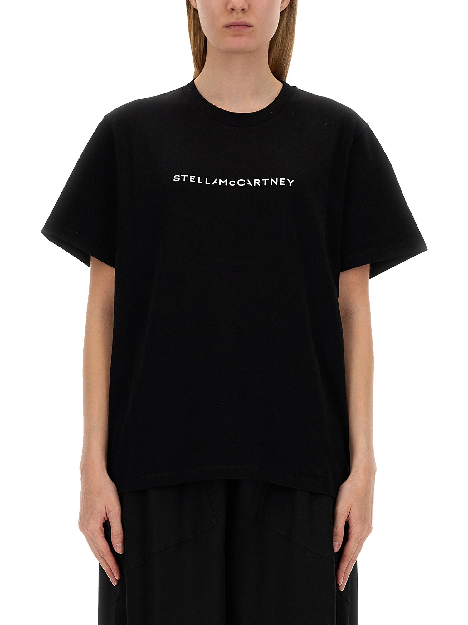 Stella Mccartney T-shirt With Logo Print And Crew Neckline In Black
